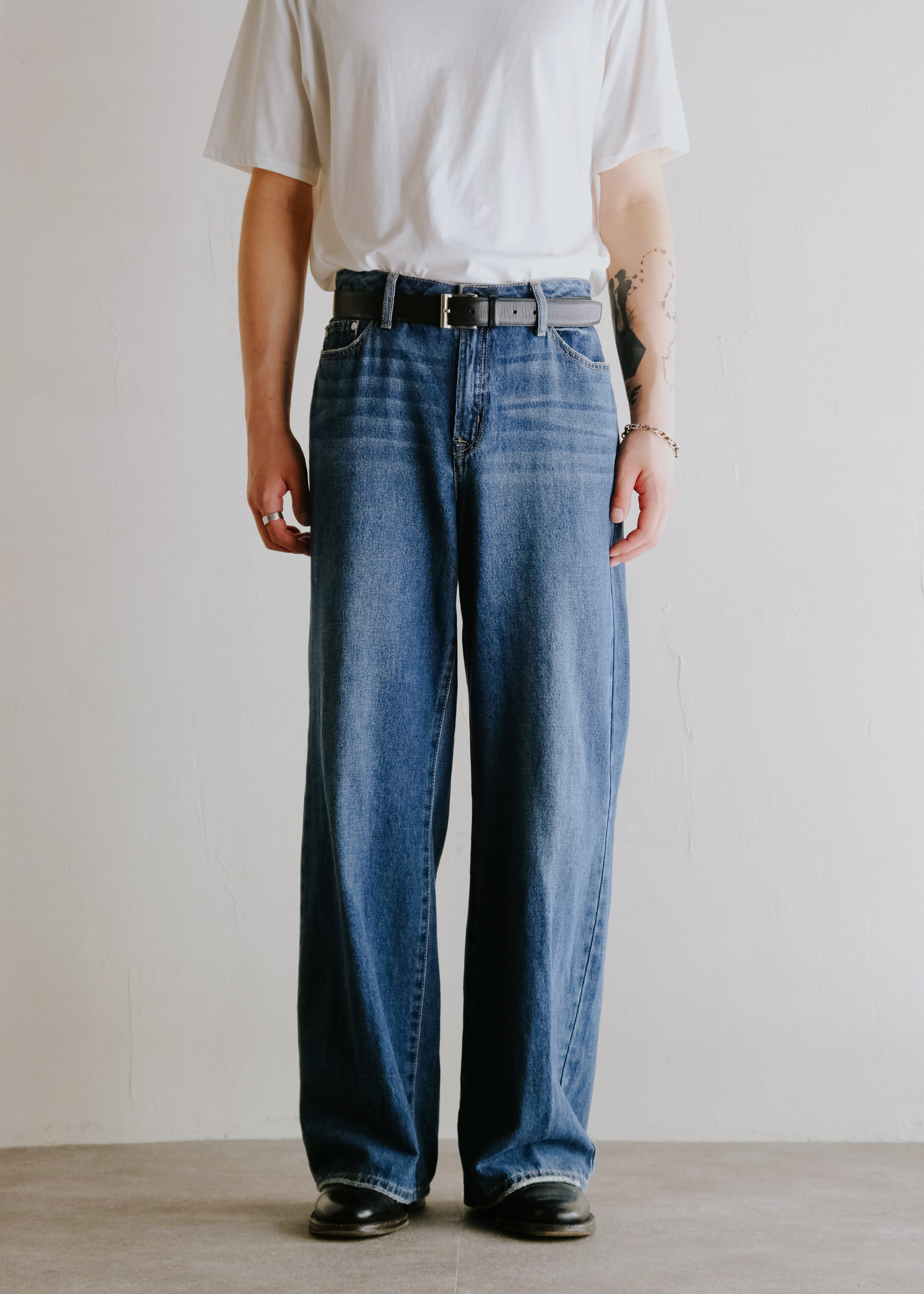 wide straight denim trousers