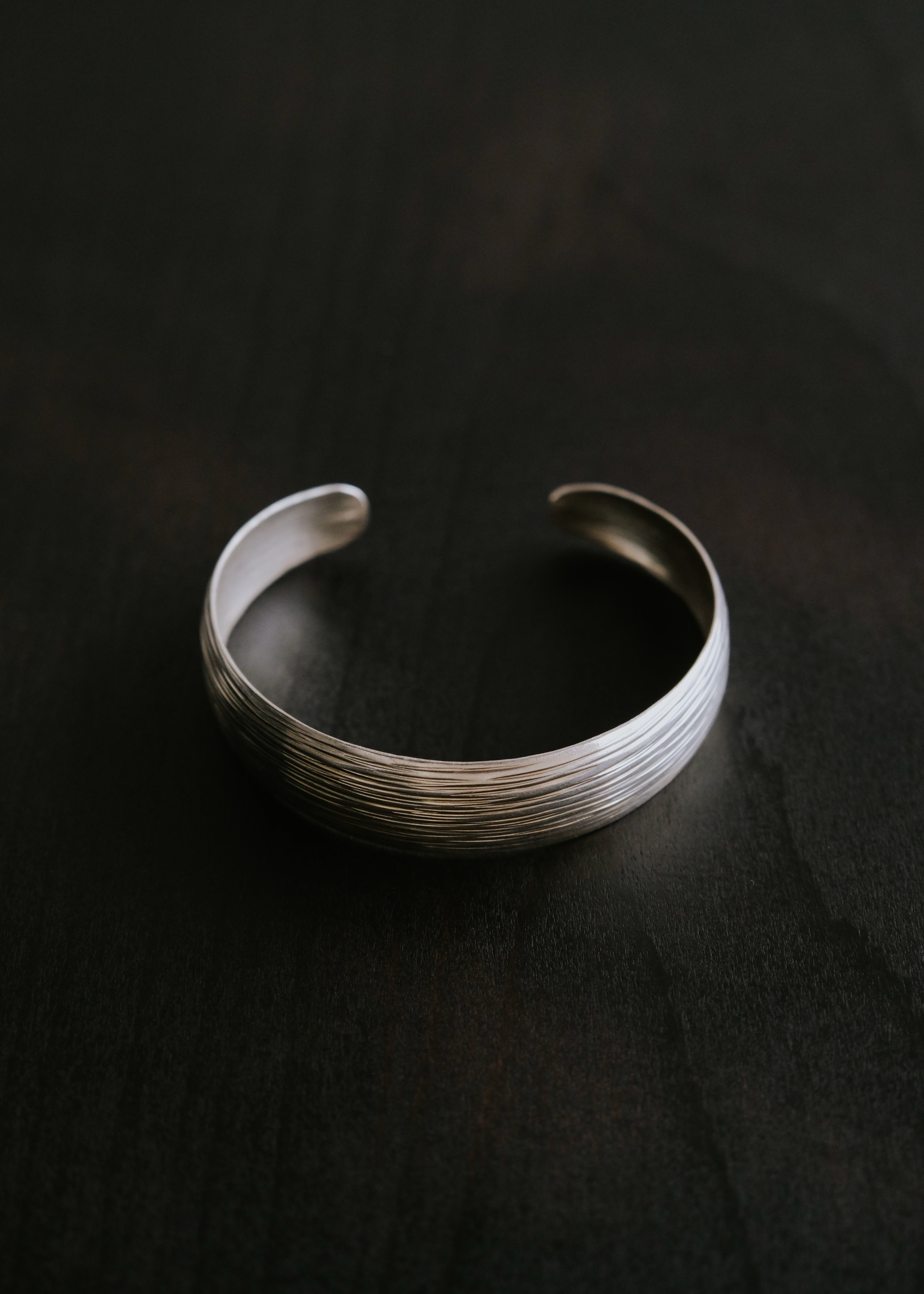 Karen silver multiple line engraved wide bangle