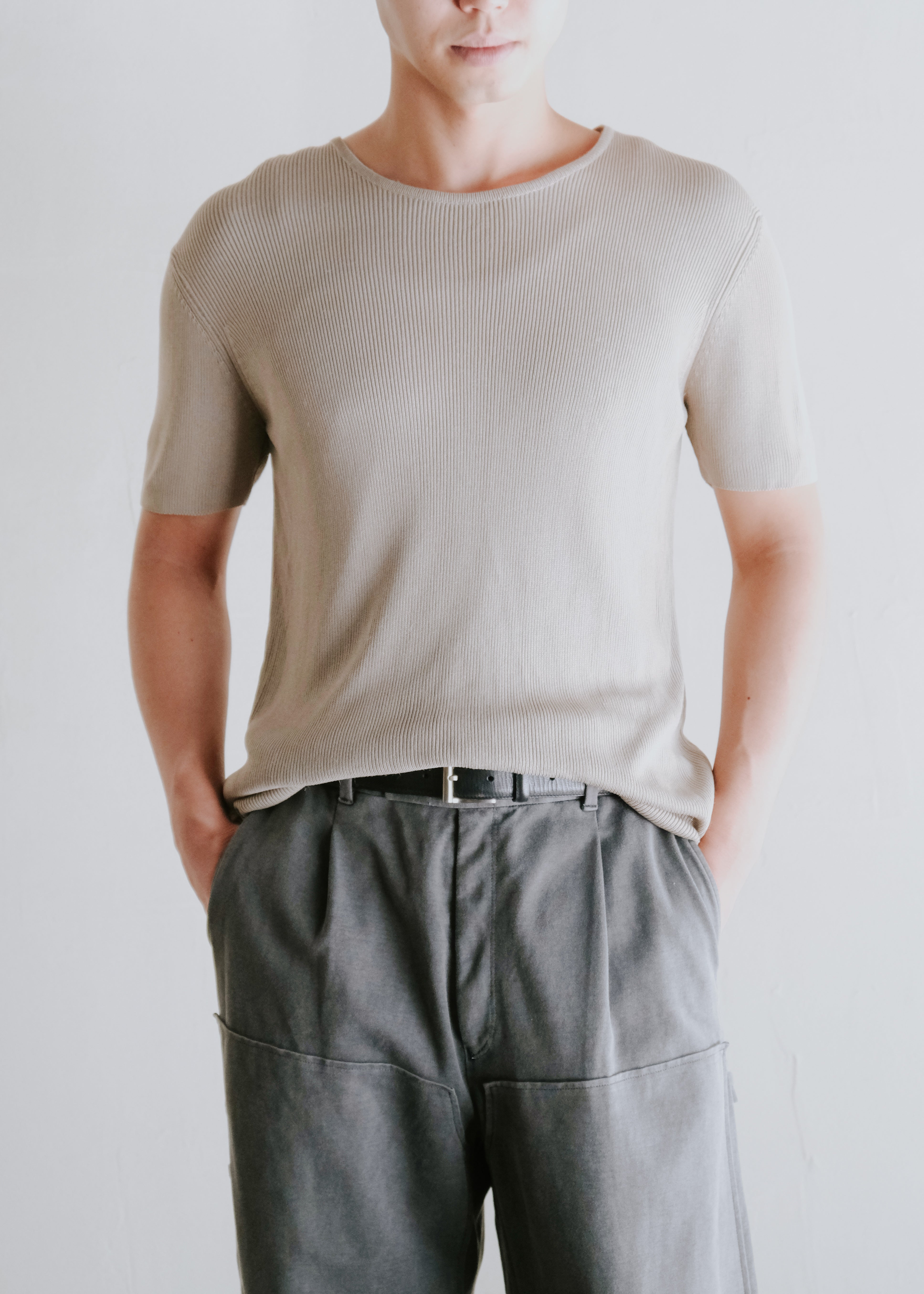 Fine gauge knit S/S tee shirt