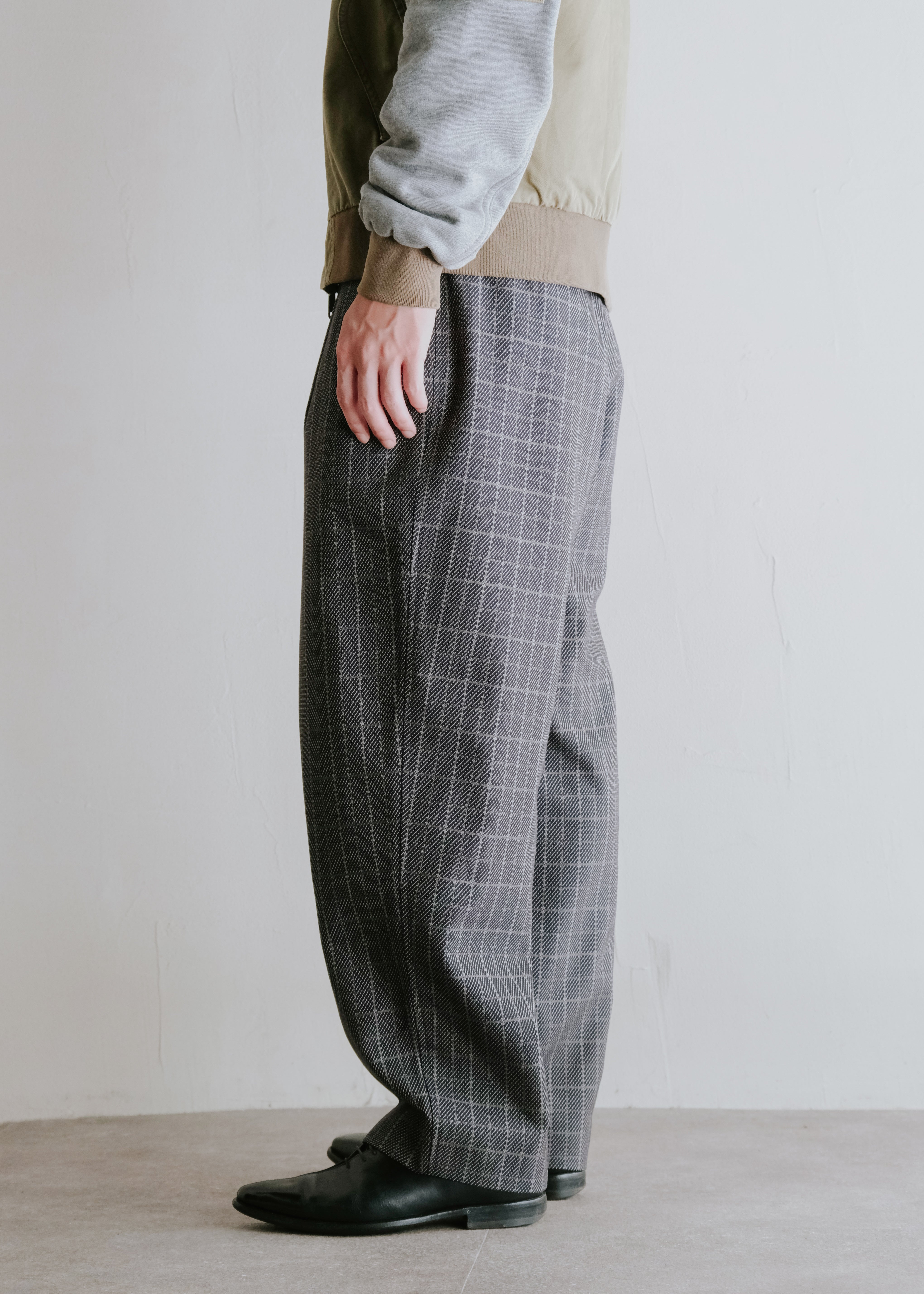 80's GIANNI VERSACE glen check tucked wide tapered slacks