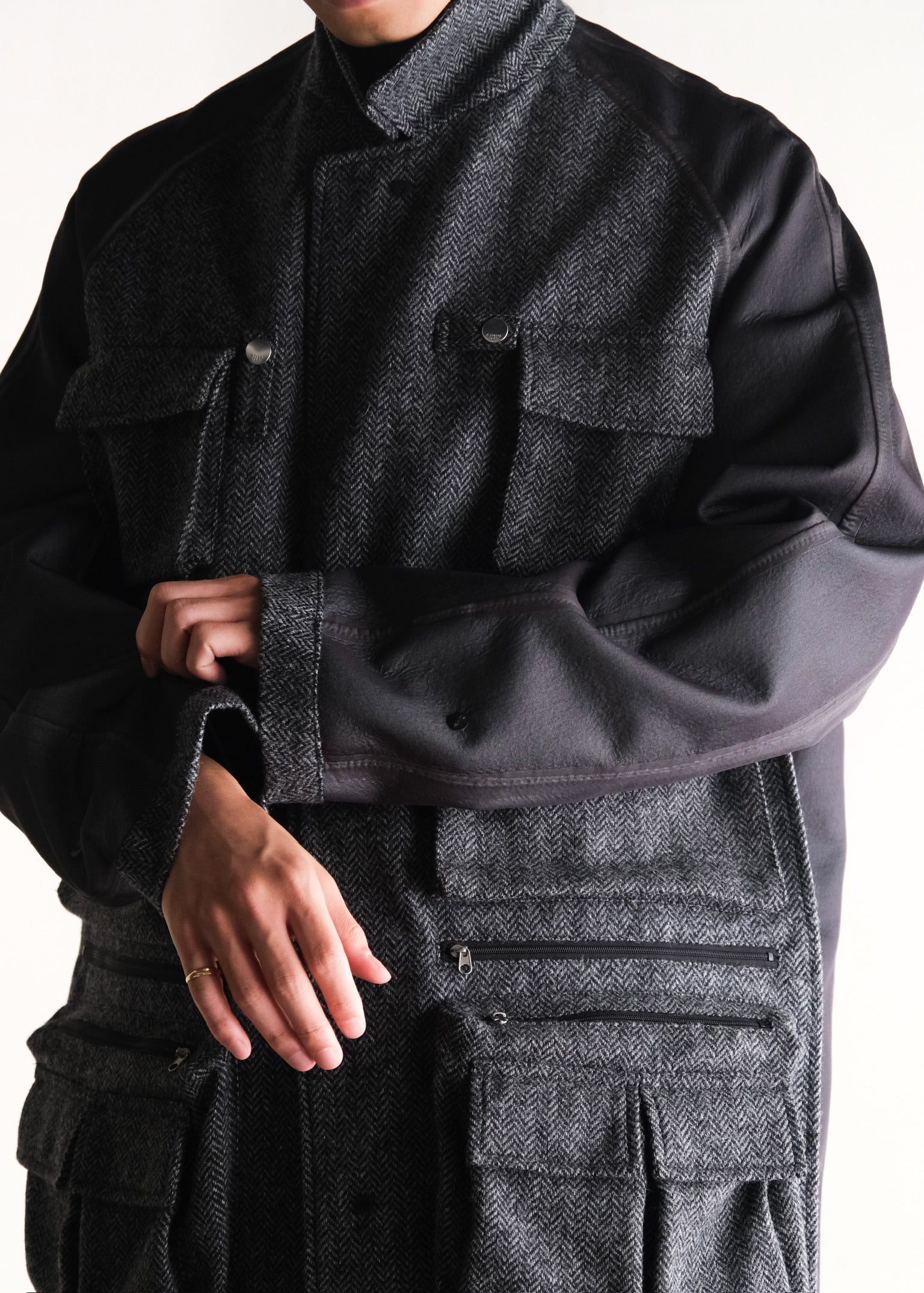 PHENIX by TKMT TYPE P-002A wool tweed balmacaan coat / Gray