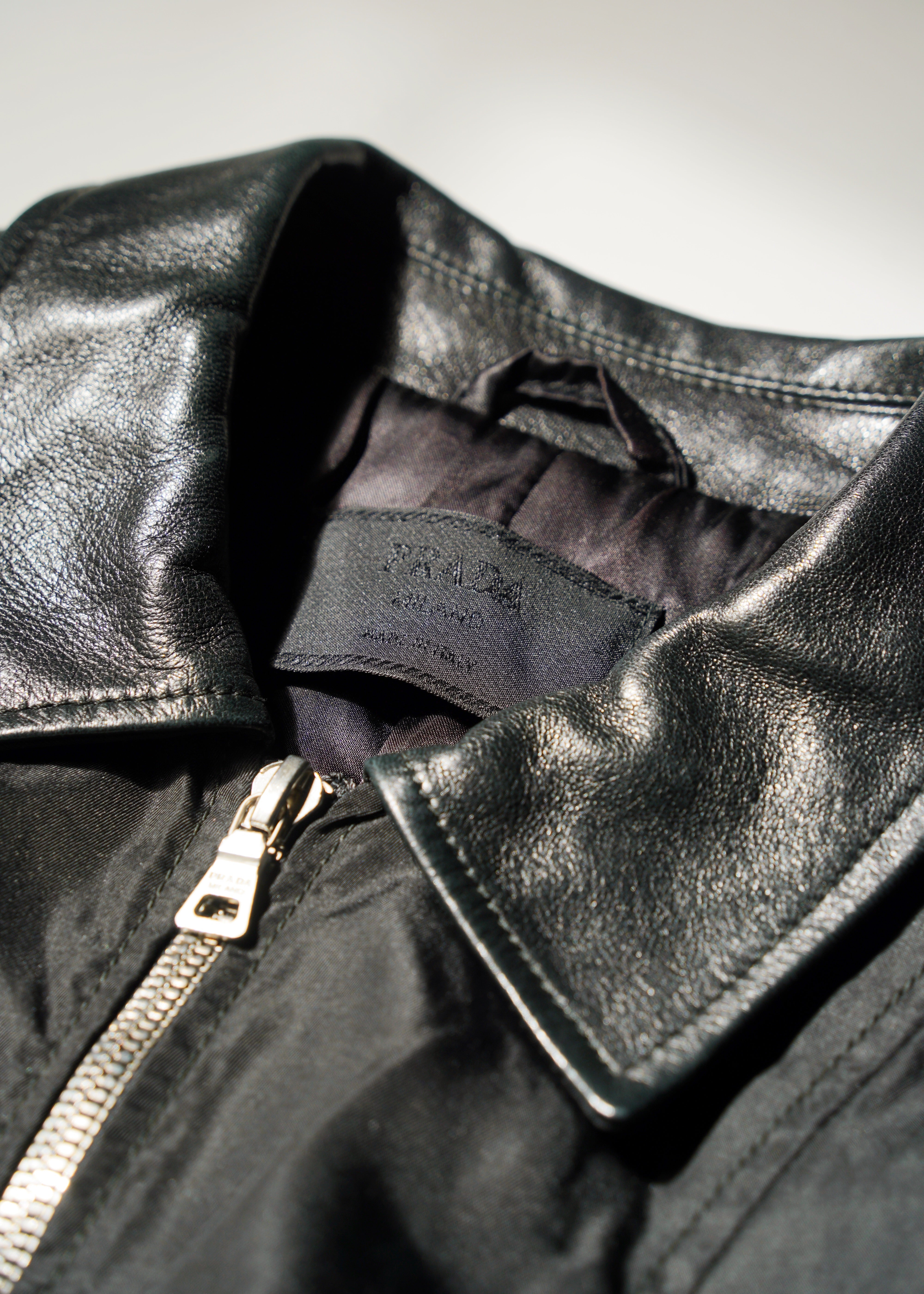 90's PRADA leather nylon docking zip up jacket