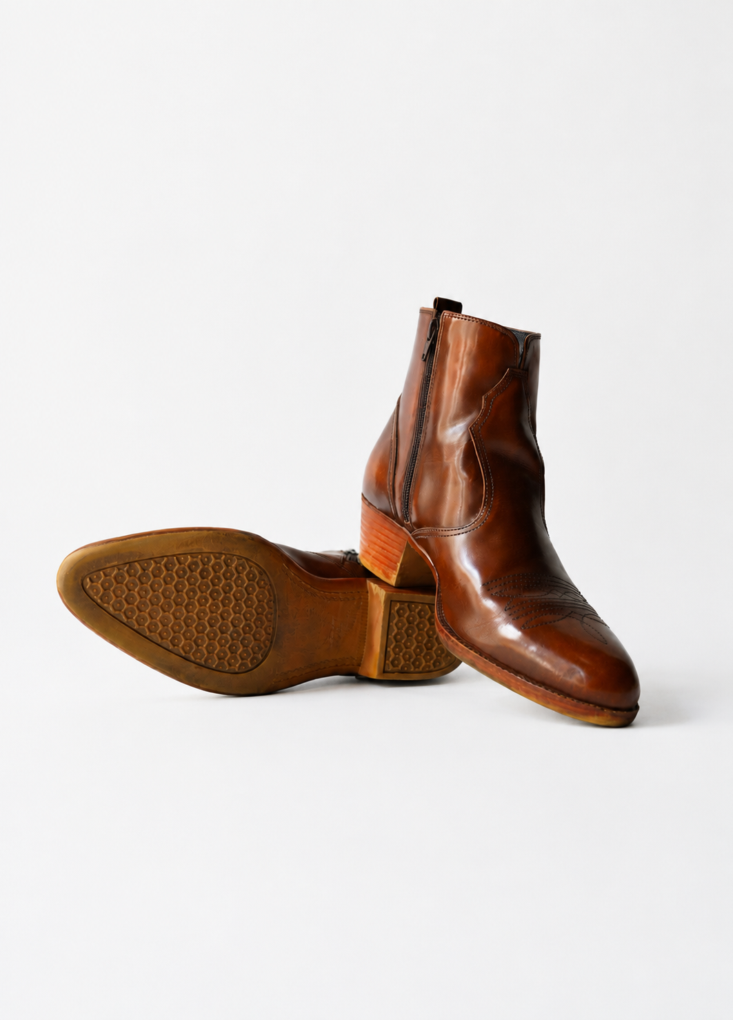 Brown Leather Western Ankle Boots