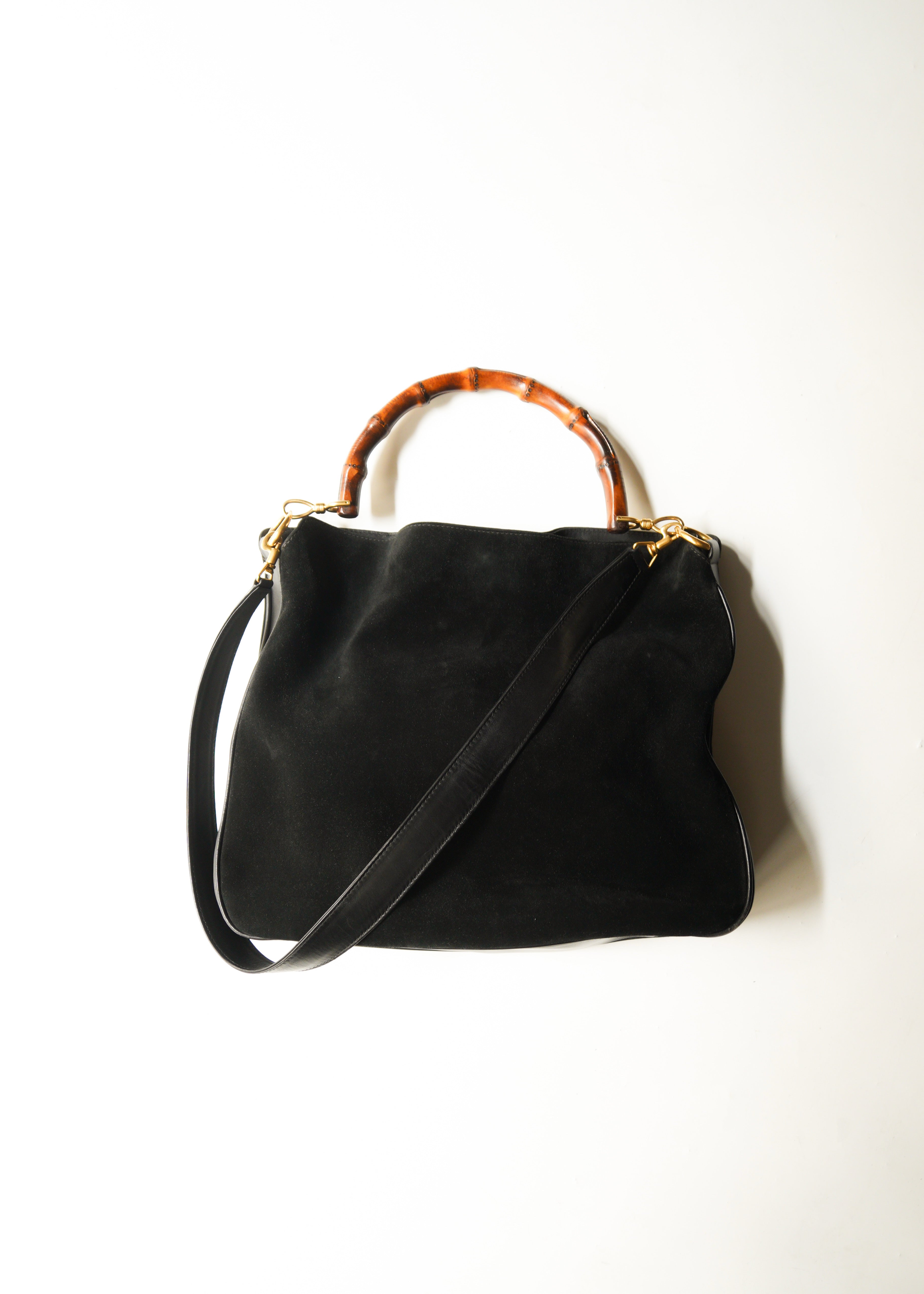 90-00’s GUCCI bamboo handle suede leather 2 way shoulder bag
