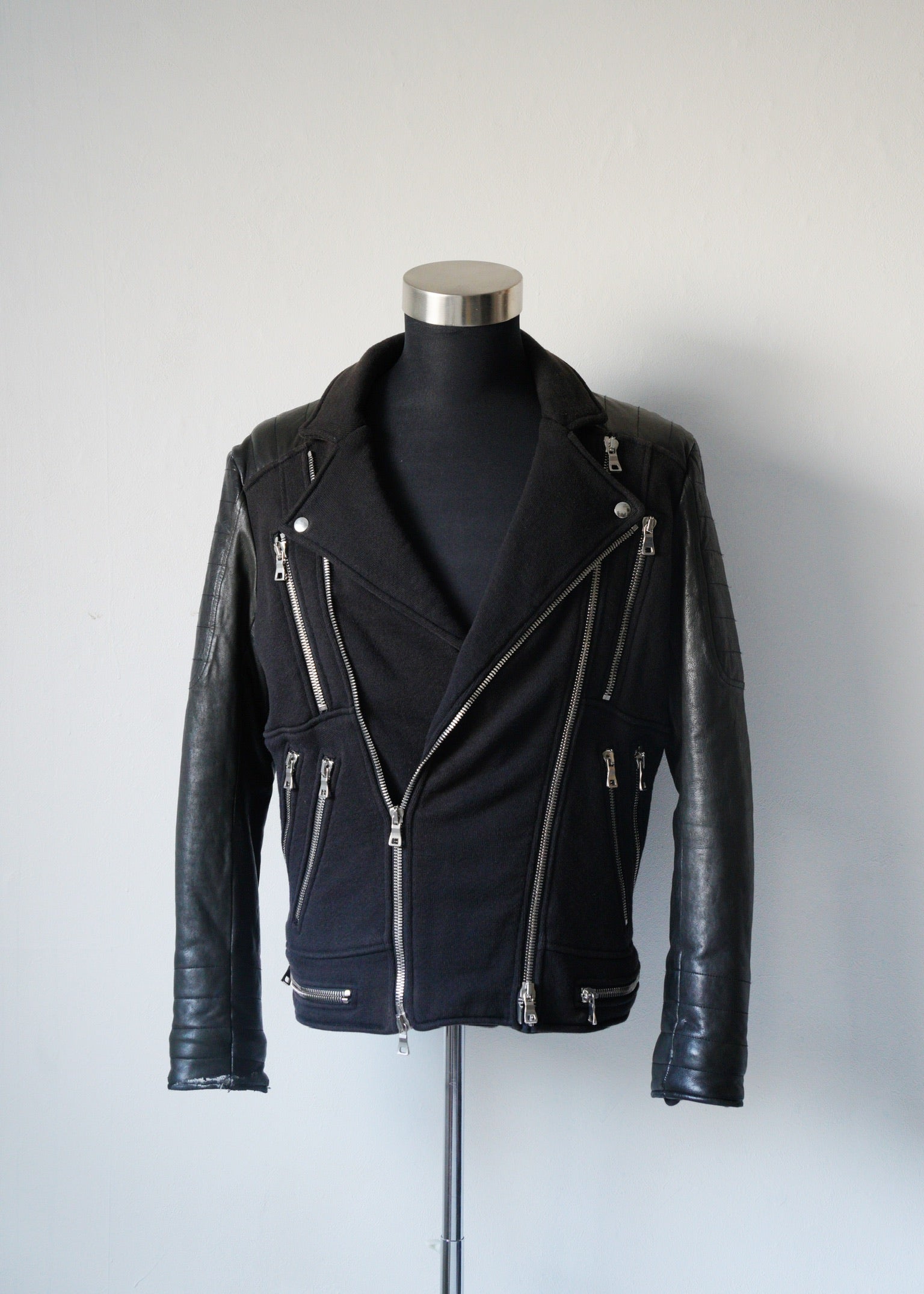 BALMAIN leather switching cotton rider's jacket