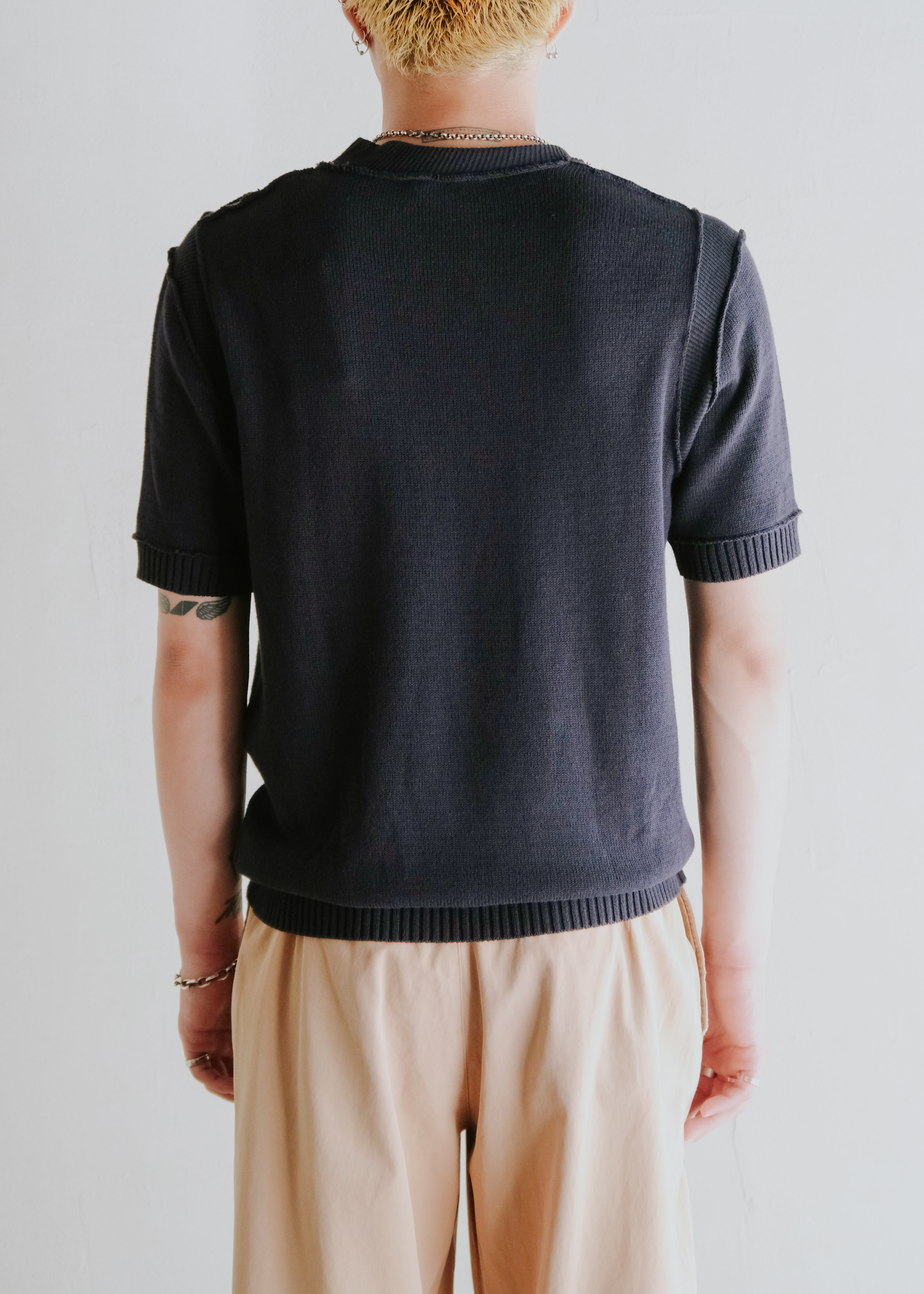 00's DOLCE & GABBANA ribbed seam cotton knit T-shirt