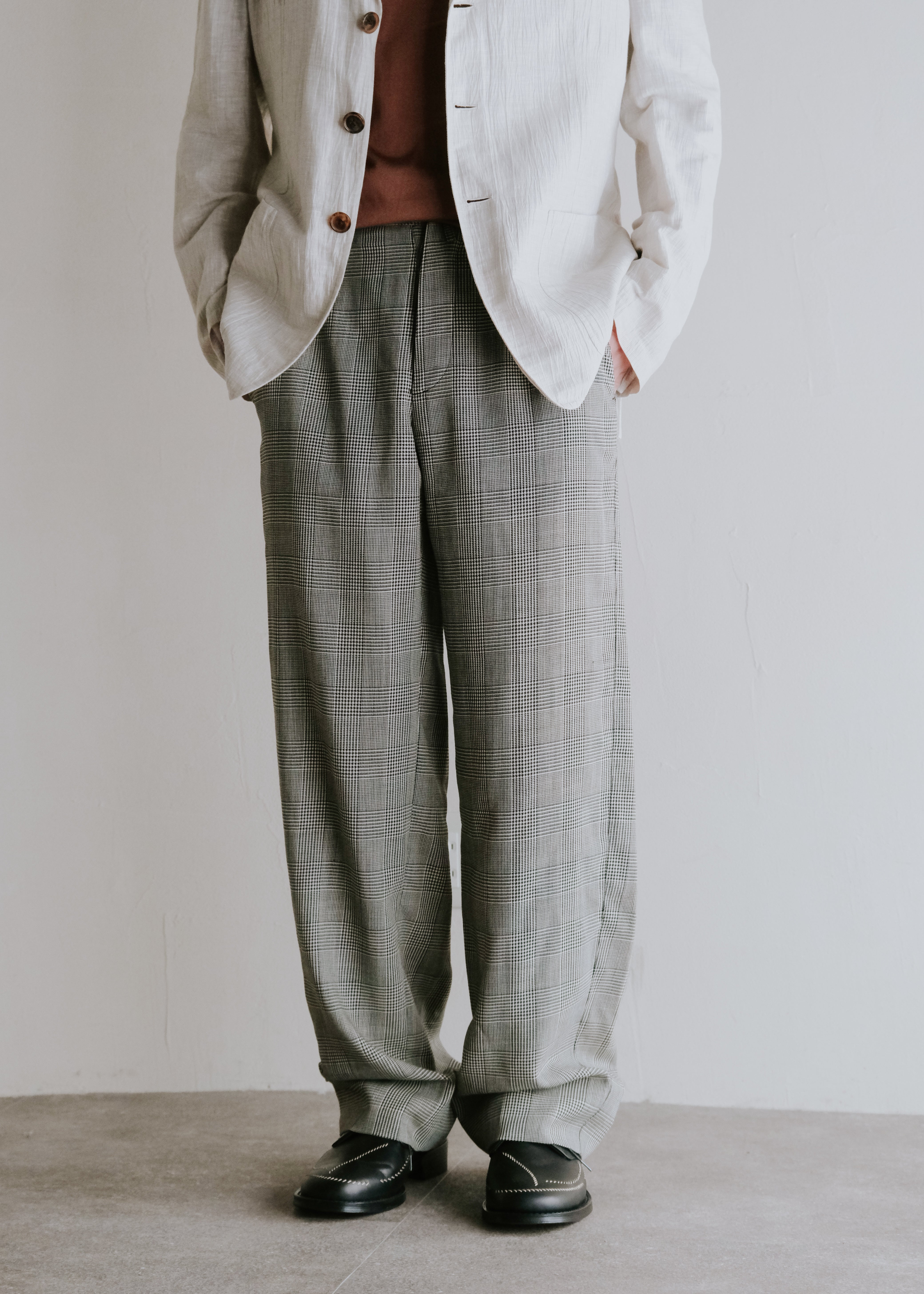 90's GIANNI VARSACE glen check wide straight slacks