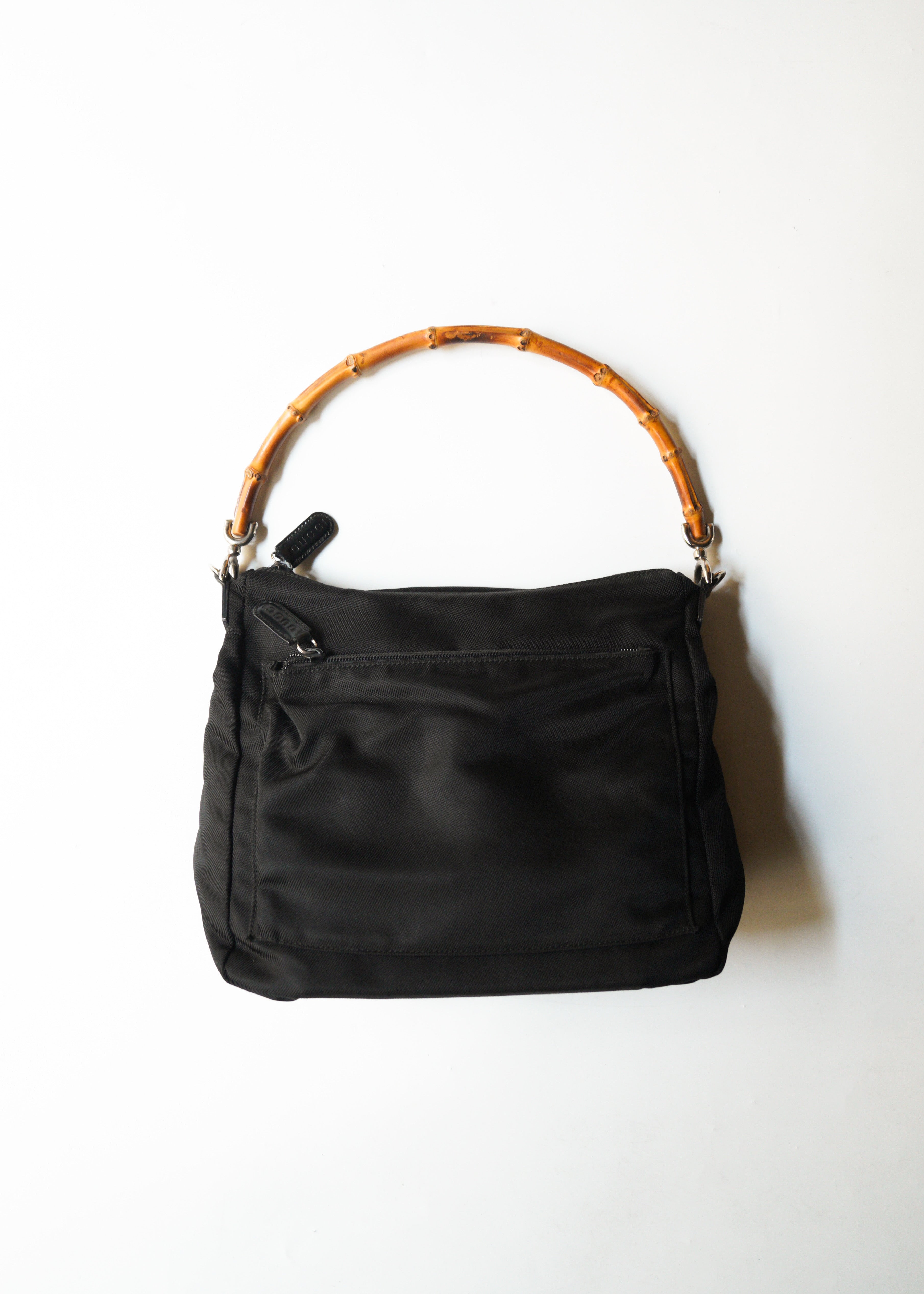 90’s GUCCI bamboo handle nylon shoulder bag