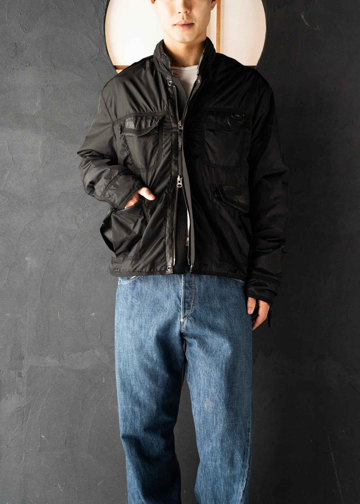 00’s EMPORIO ARMANI double zip up multi pocket nylon jacket