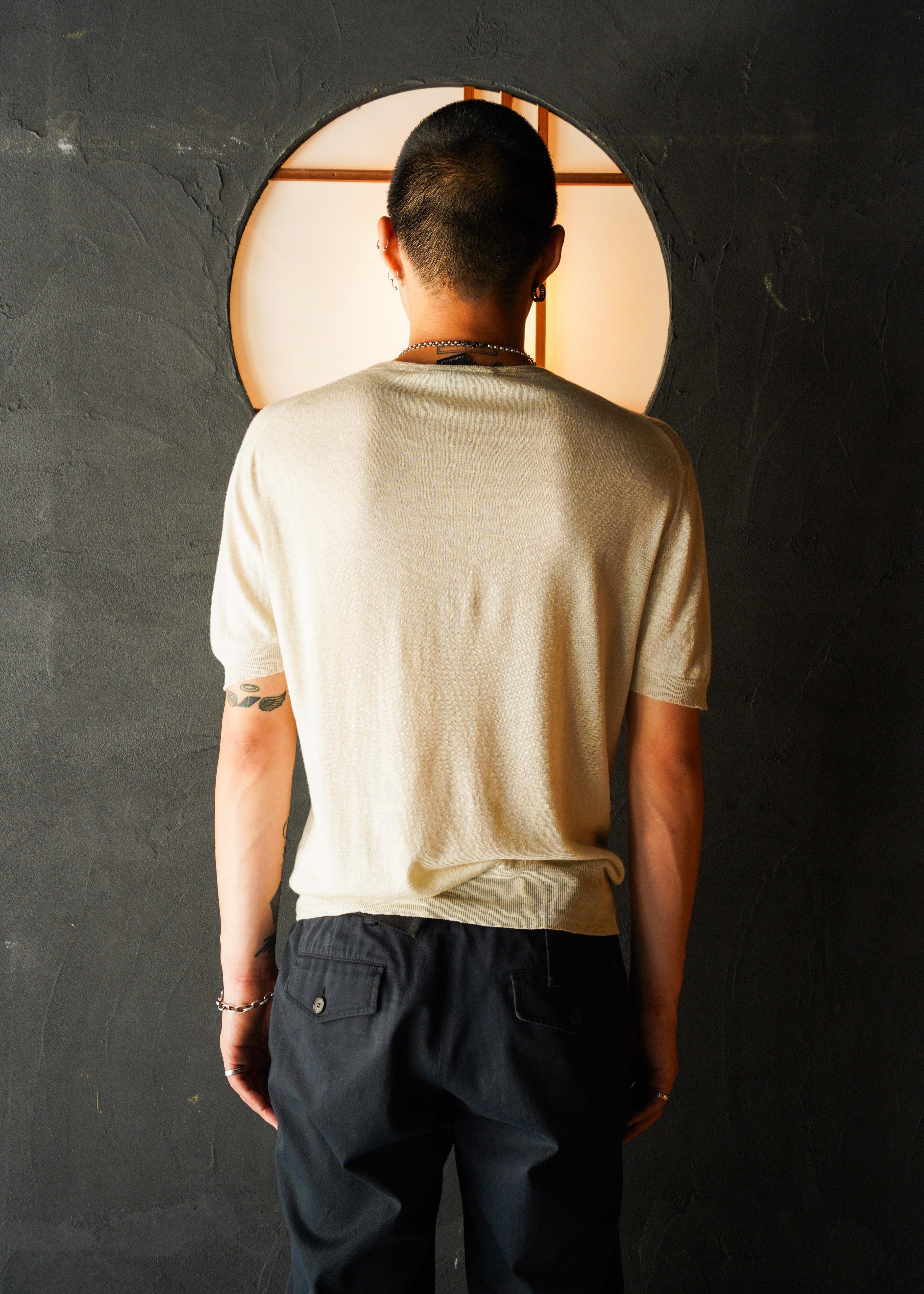00's GUCCI linen silk henry neck short sleeve knit