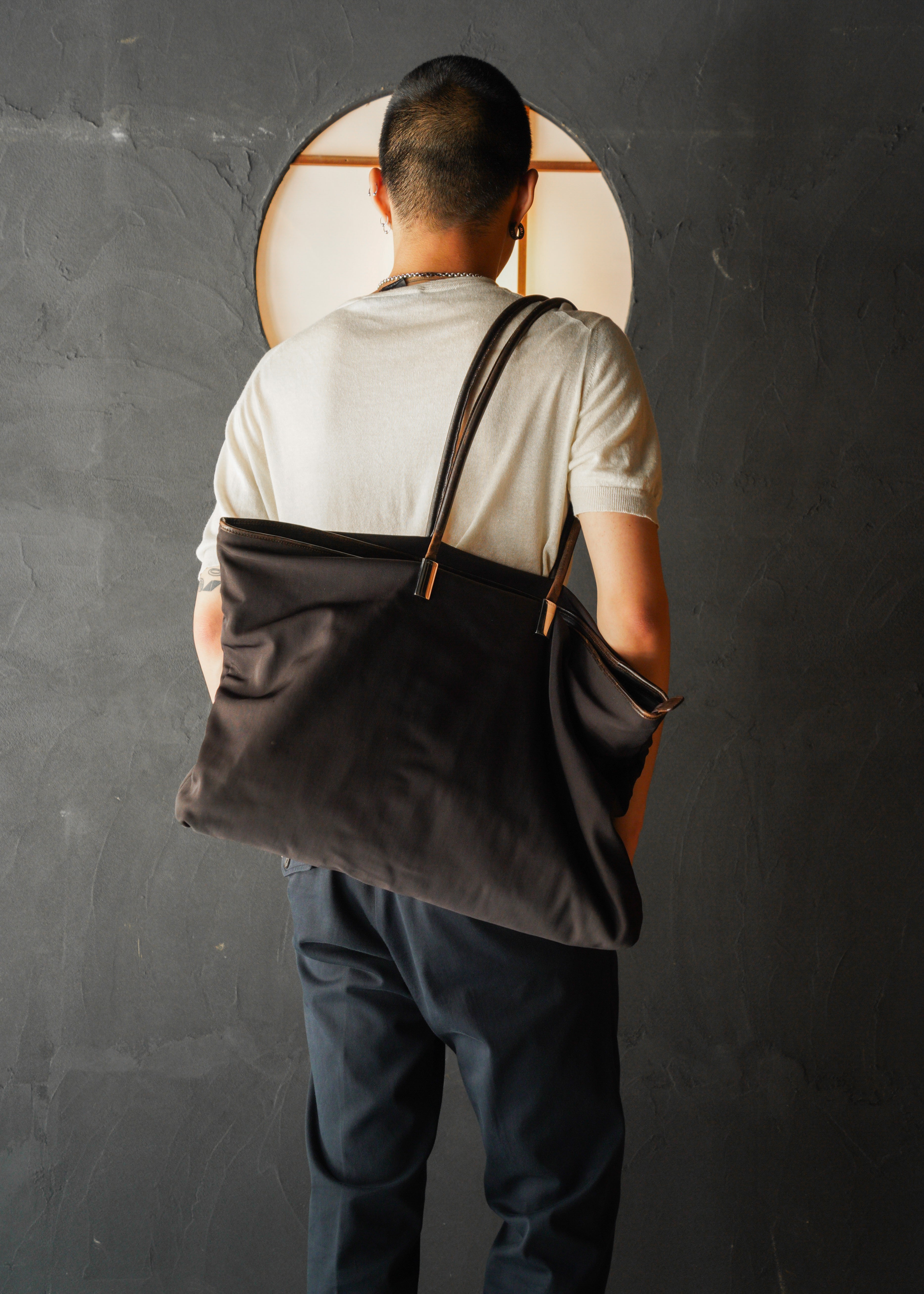 90-00’s GUCCI leather handle nylon boston bag