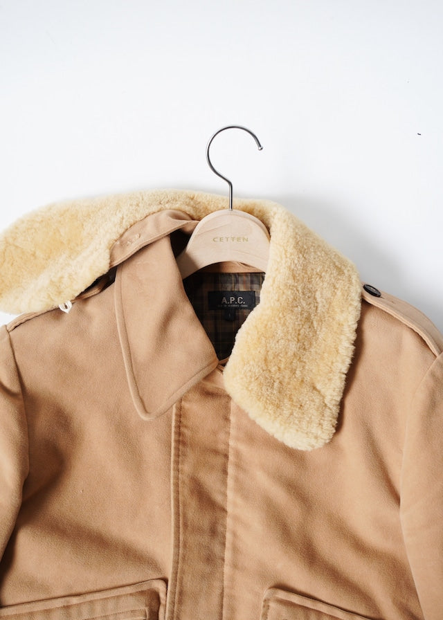 00's A.P.C. detachable boa stand collar moleskin blouson