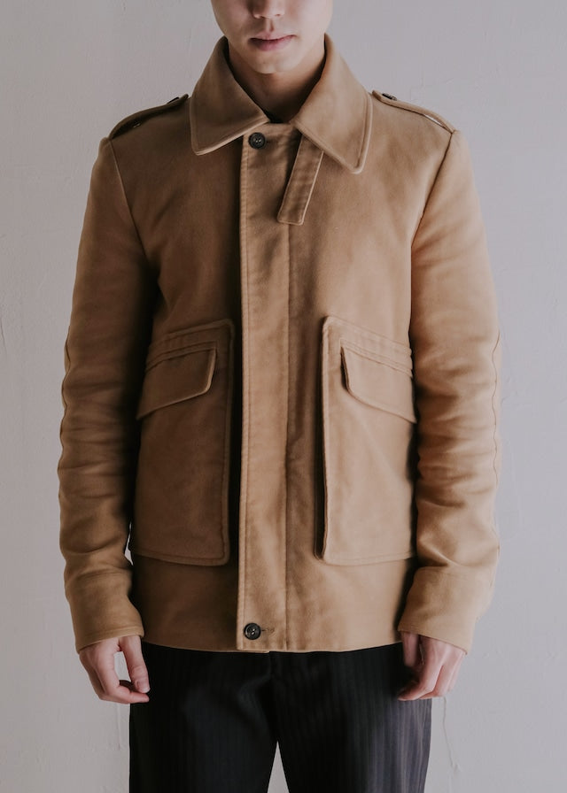 00's A.P.C. detachable boa stand collar moleskin blouson