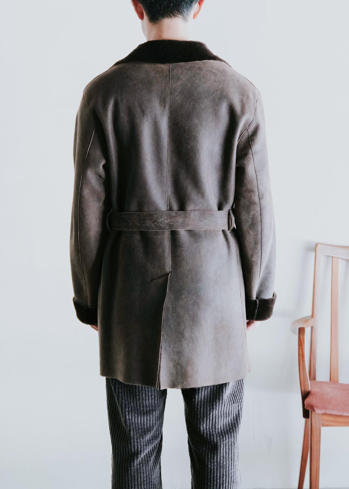 00's JIL SANDER shearling leather double-breasted half coat