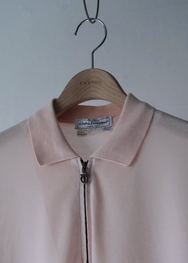 00's Salvatore Ferragamo half zip cotton knit polo