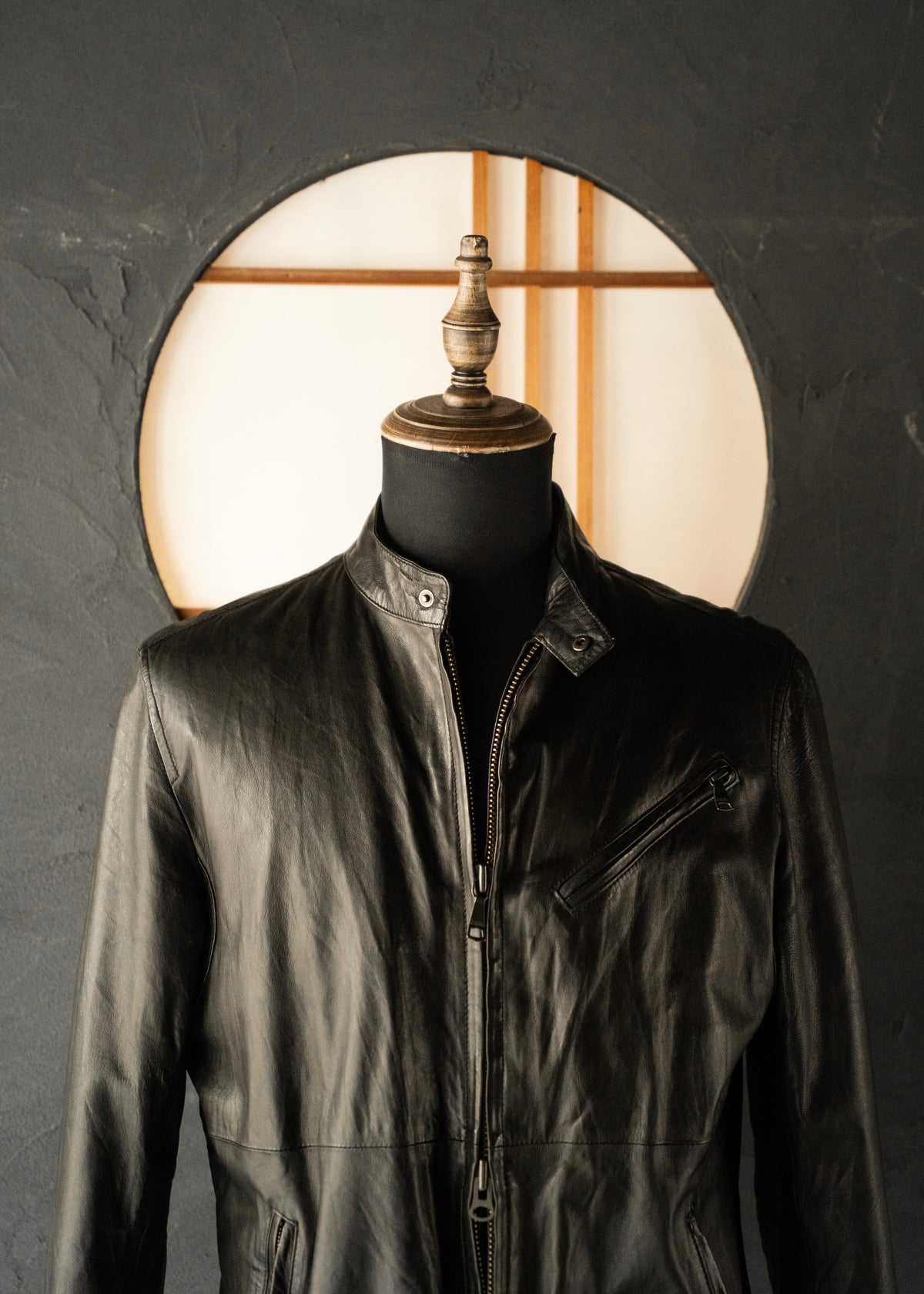 00's- BANANA REPUBLIC double zip single leather jacket