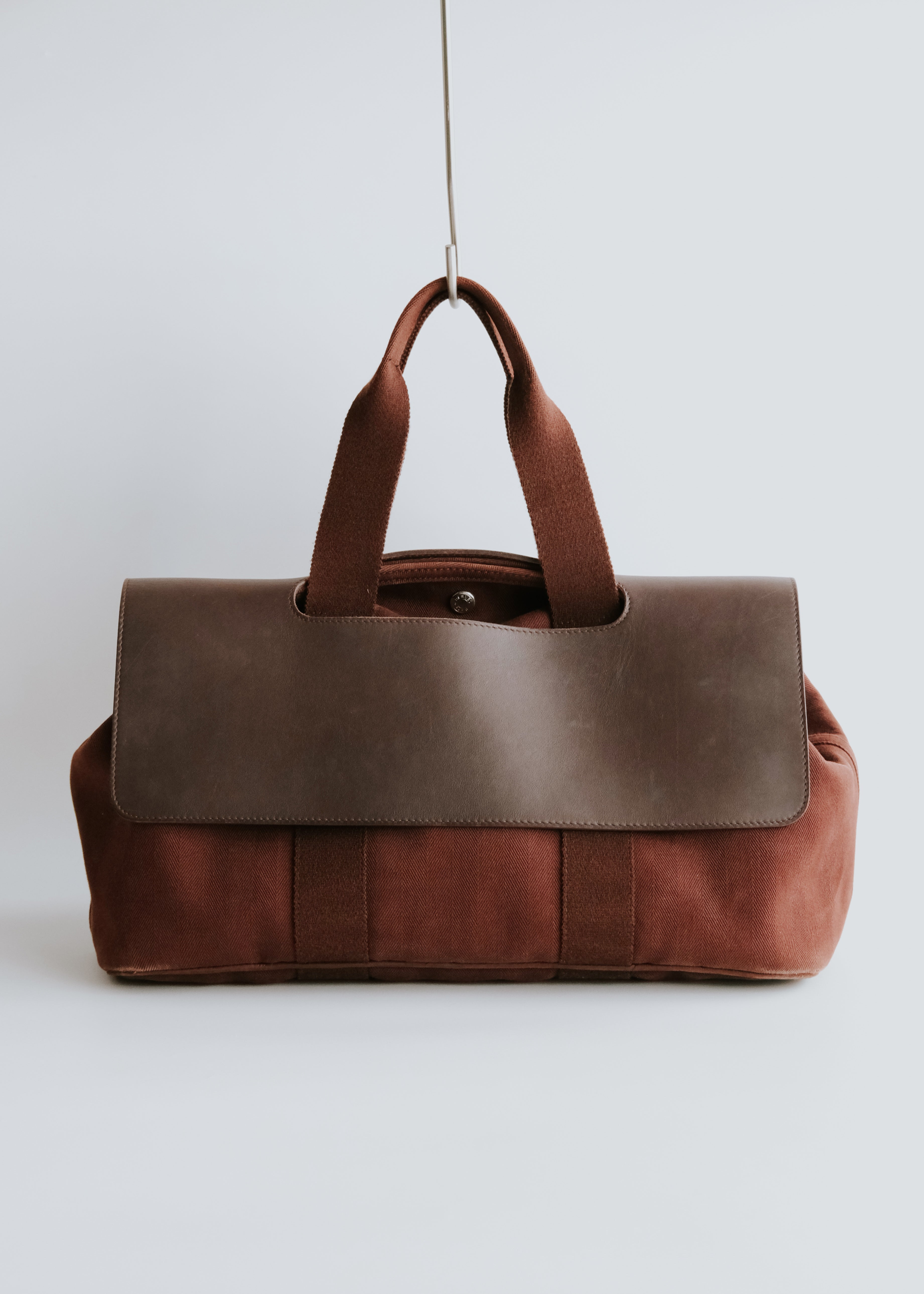 00's HERMÈS valparaiso MM leather flap canvas hand bag