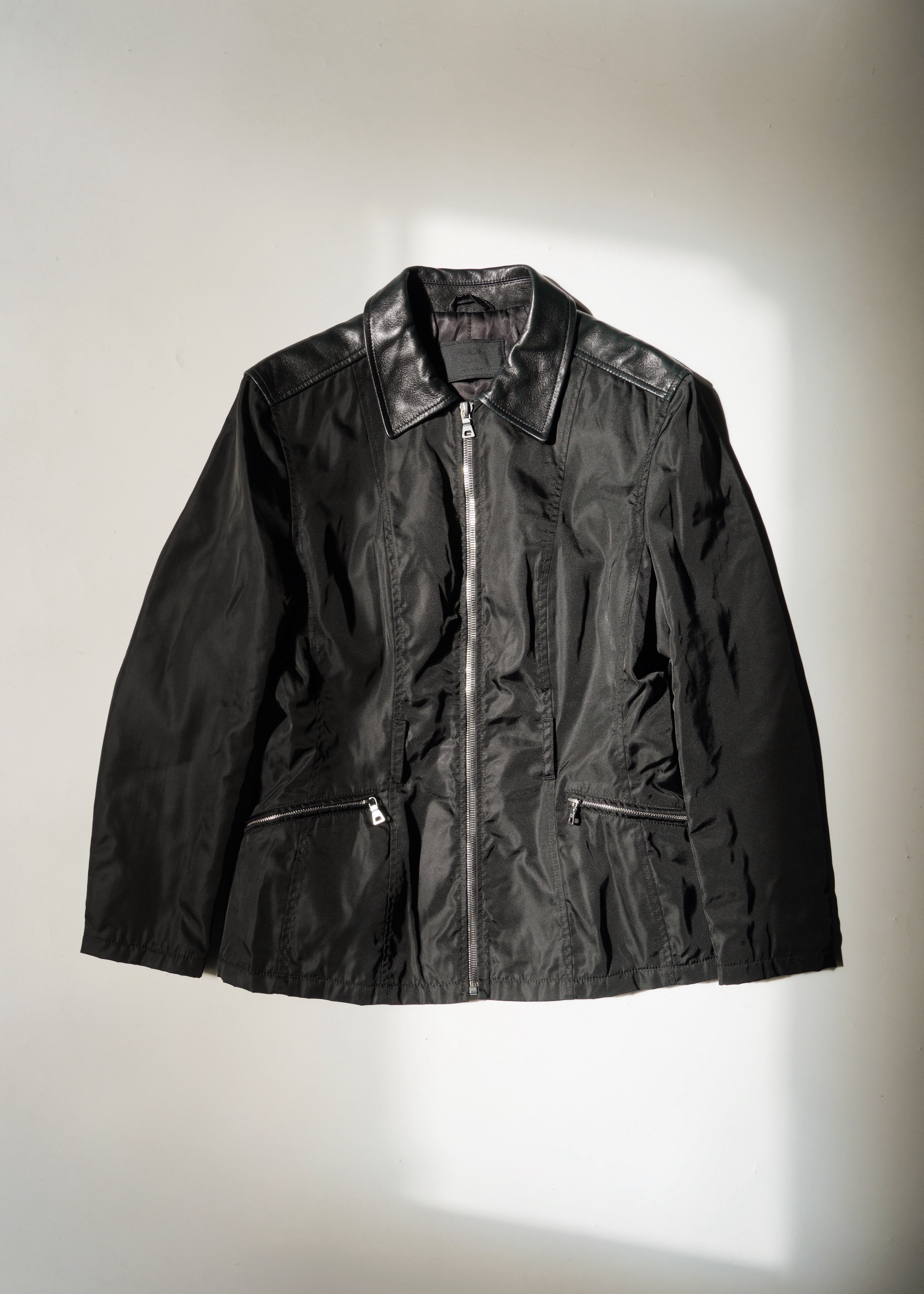 PRADA プラダ 90年代 レザー ナイロン ドッキング ジップアップジャケット 古着 アーカイブ ヴィンテージ メンズ