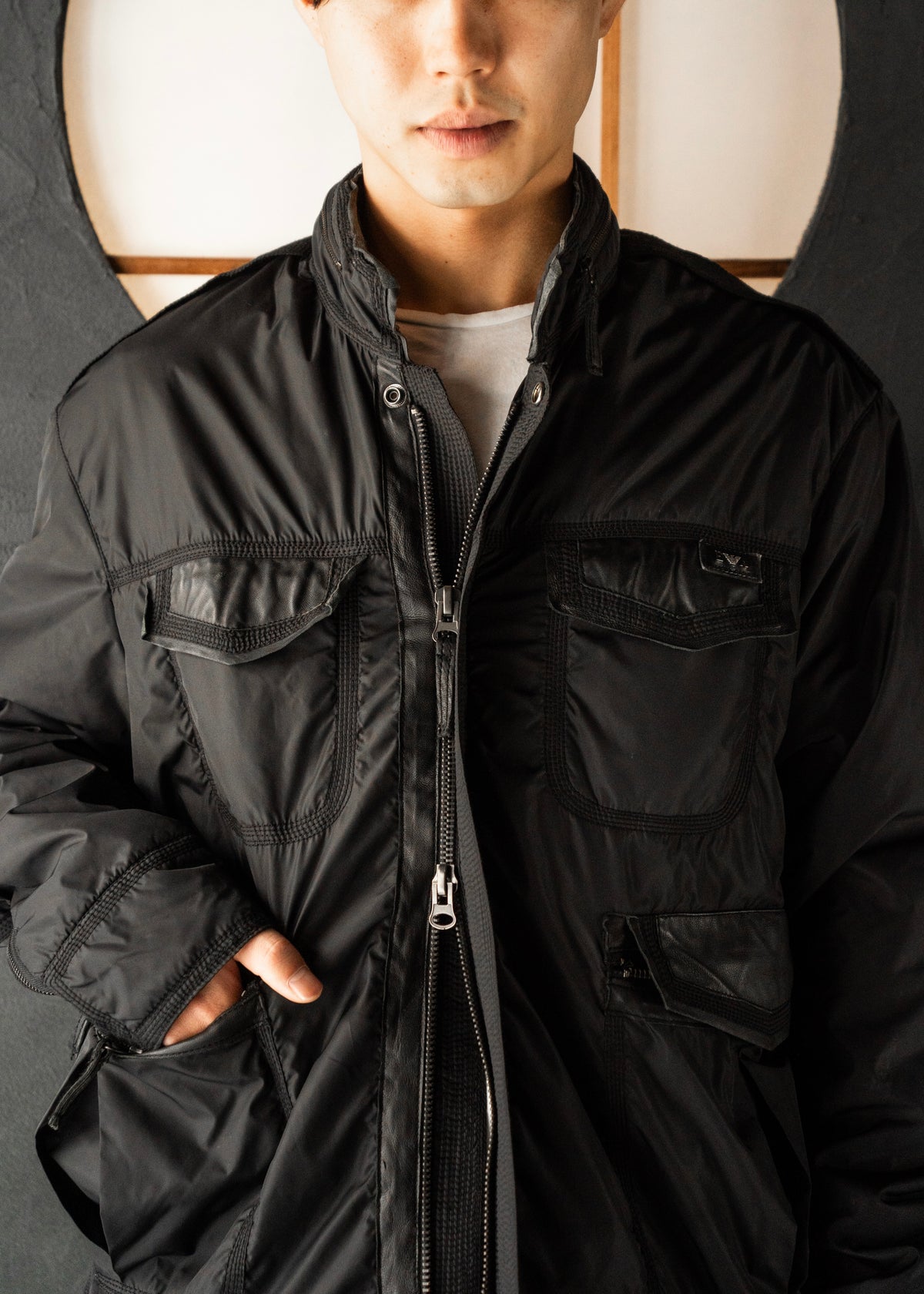 00’s EMPORIO ARMANI double zip up multi pocket nylon jacket