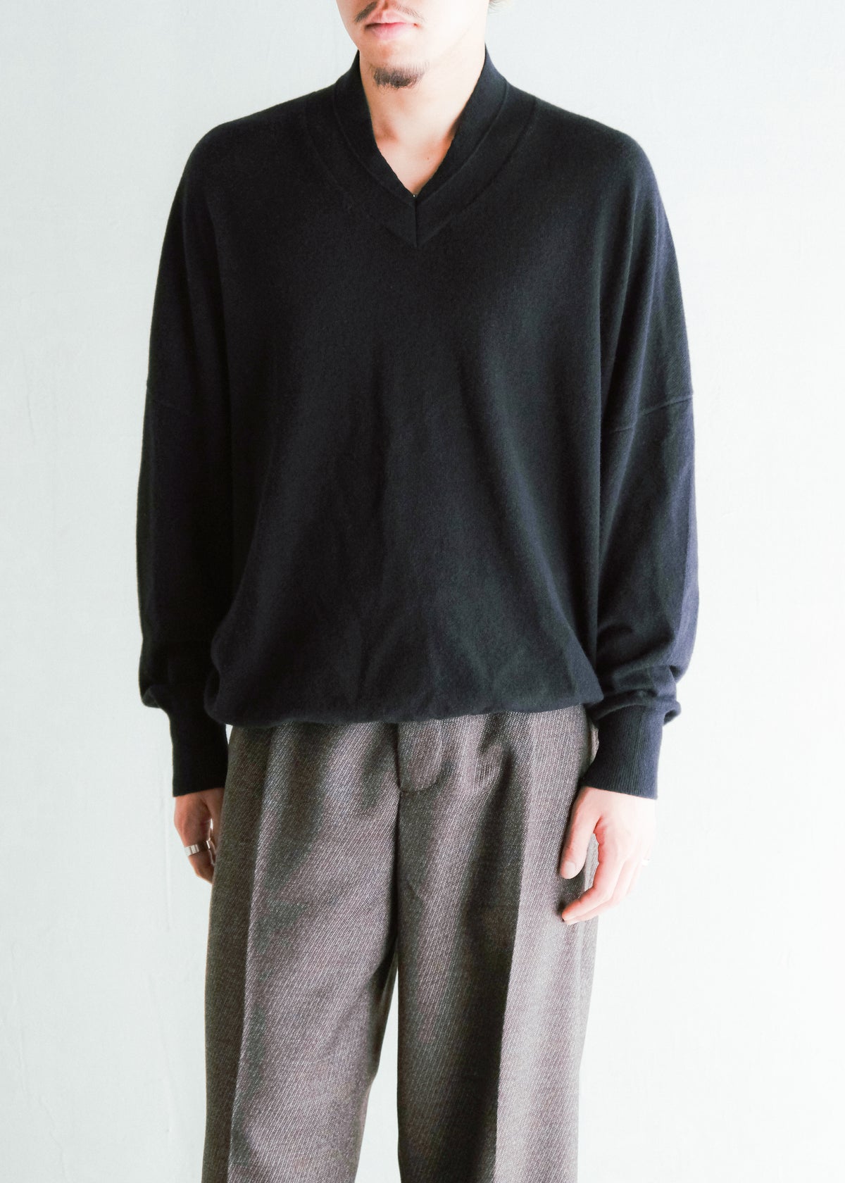 nonnotte 26AW Draping Shawl Collar V Pullover Pure Cashmere Knit