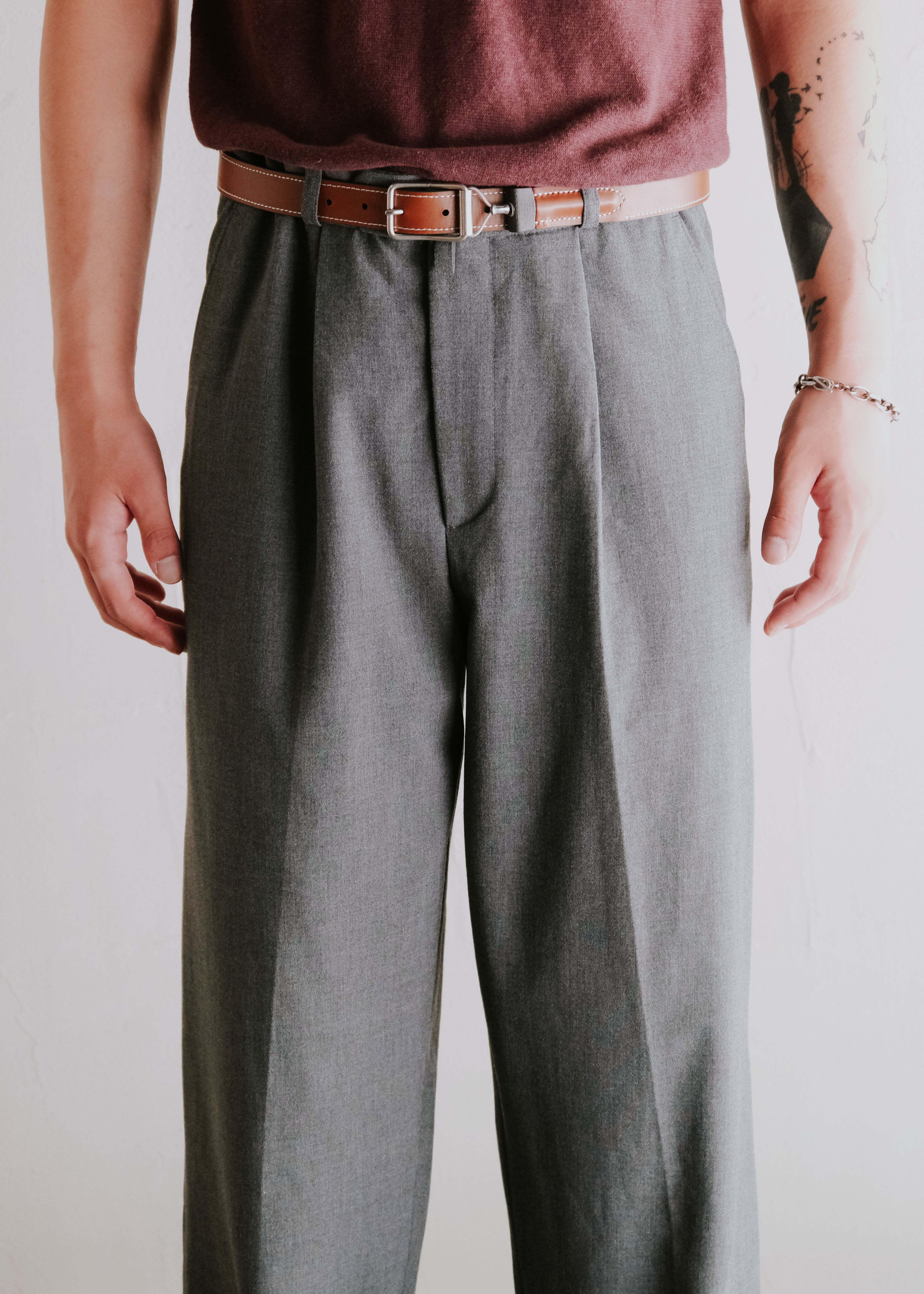 Tucked wide tapered slacks