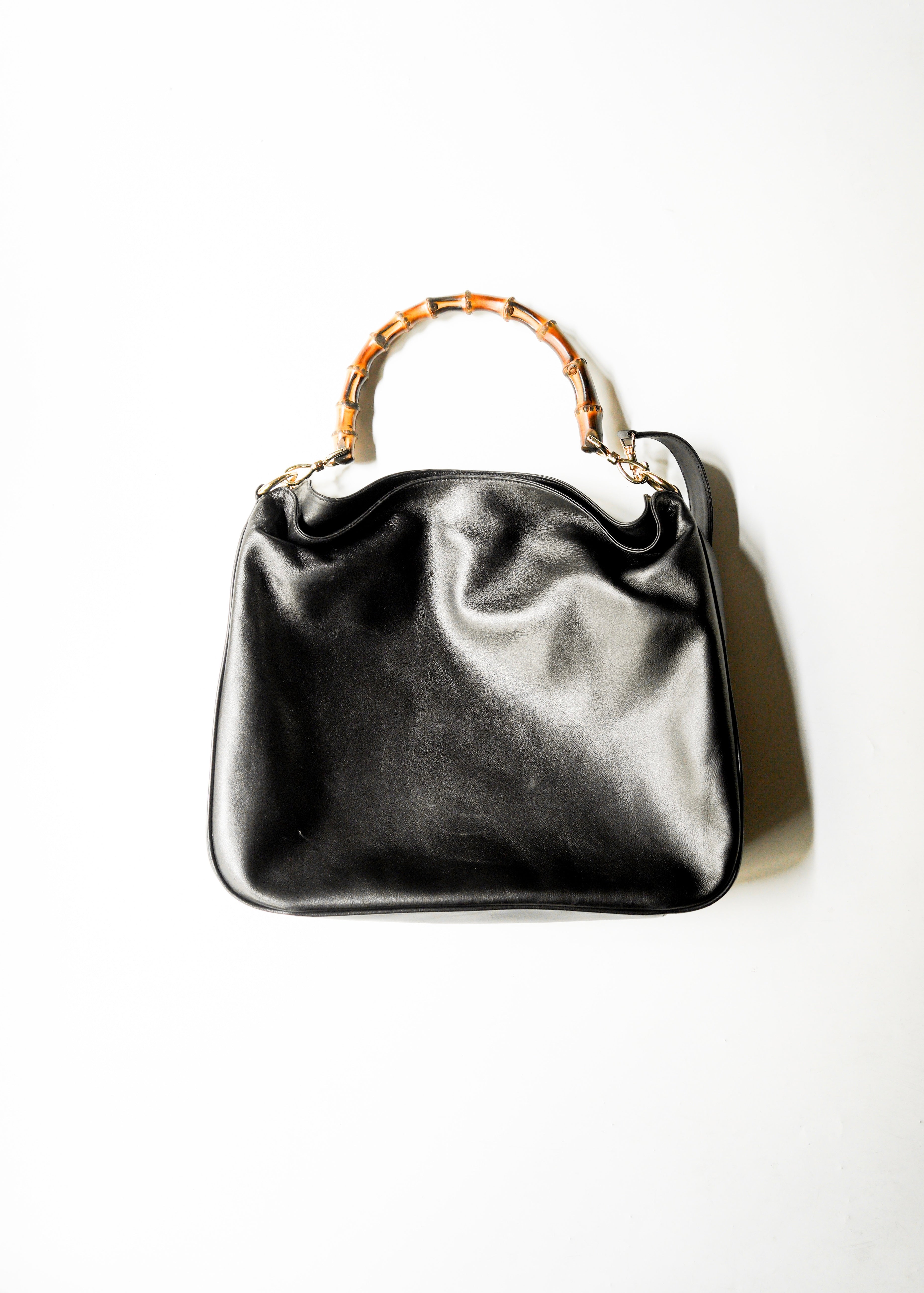 90-00’s GUCCI bamboo handle 2 way leather shoulder bag