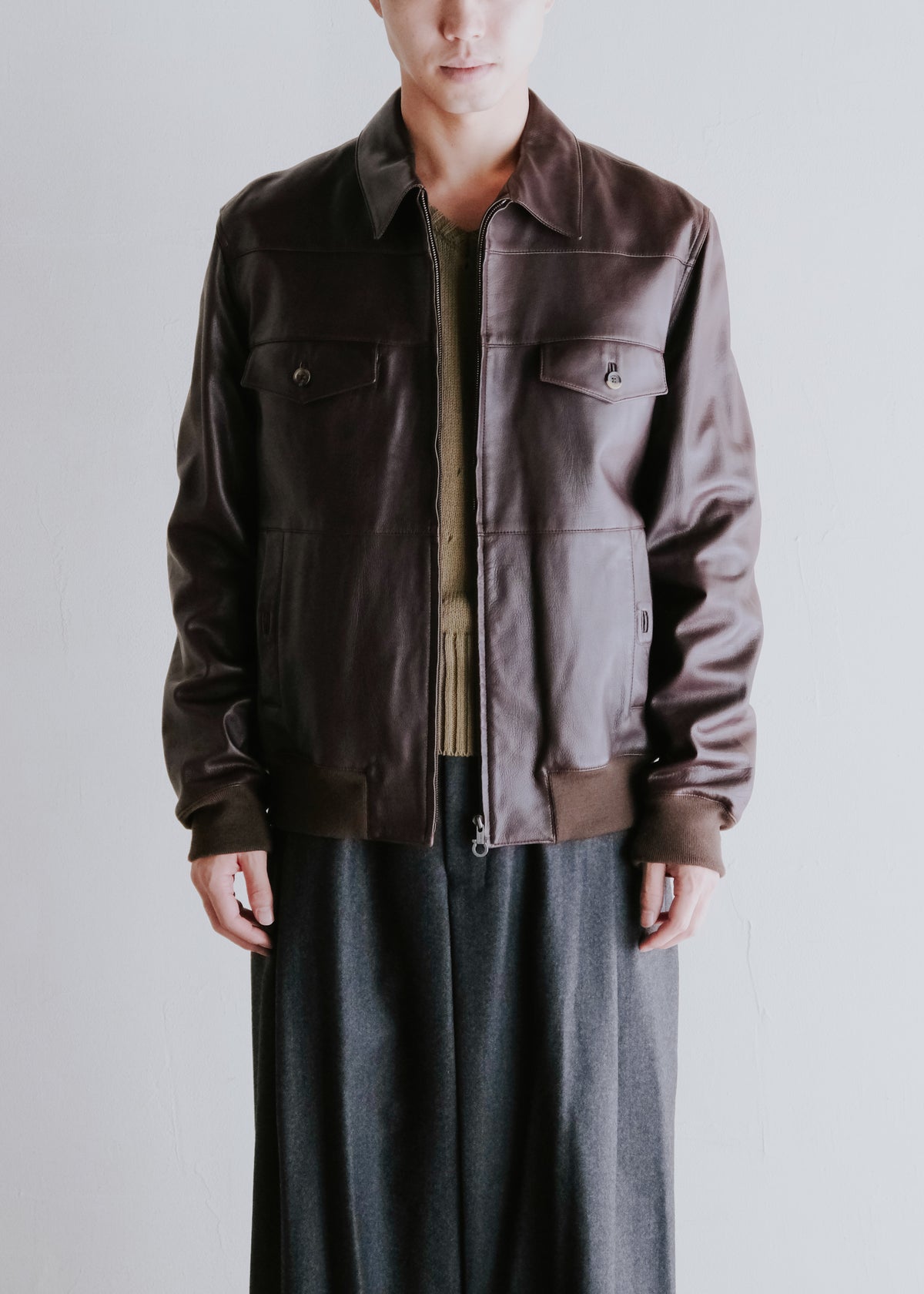 90-00's Salvatore Ferragamo 4 pockets zip up leather blouson