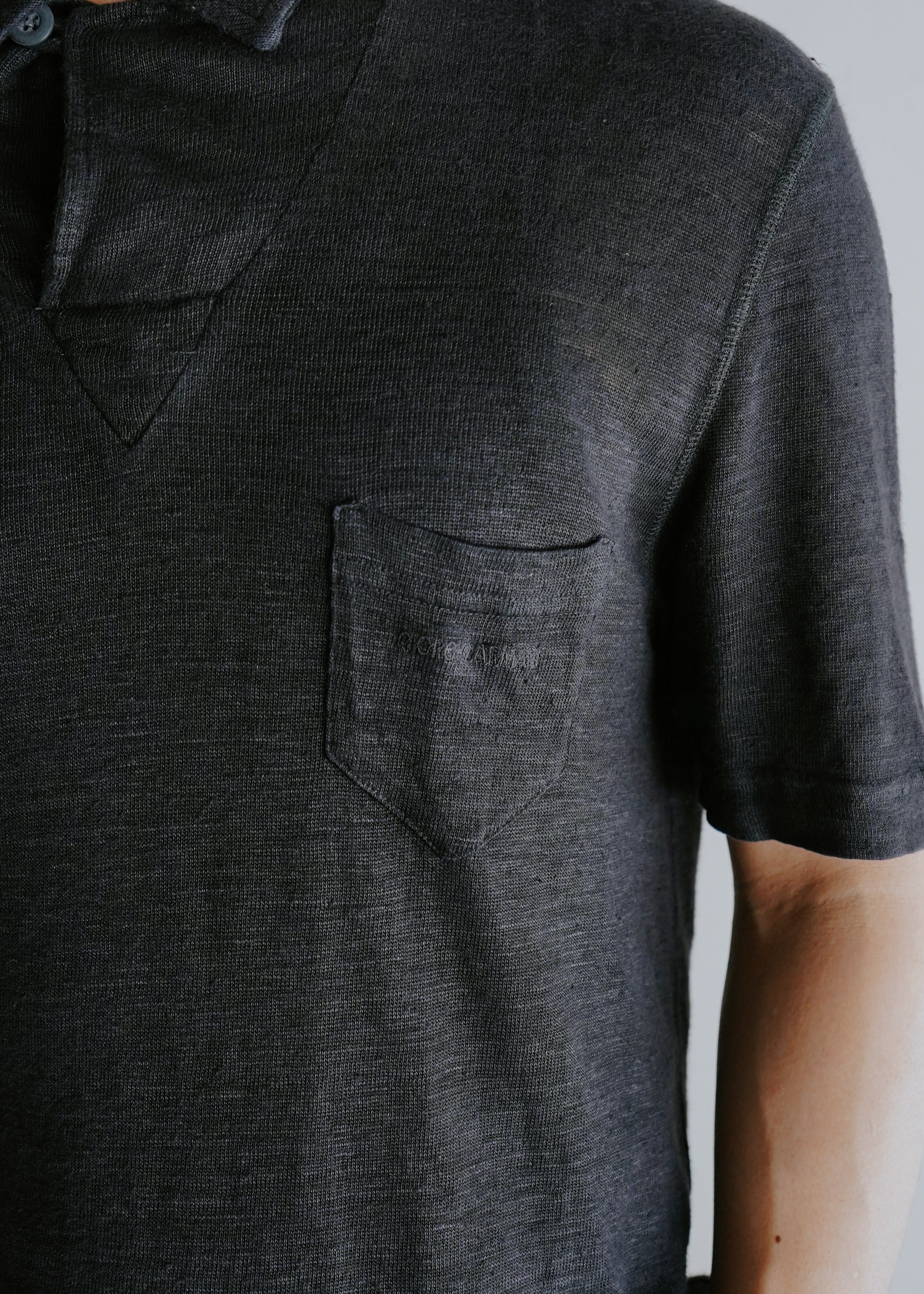 90's GIORGIO ARMANI asymmetric neck linen polo shirt
