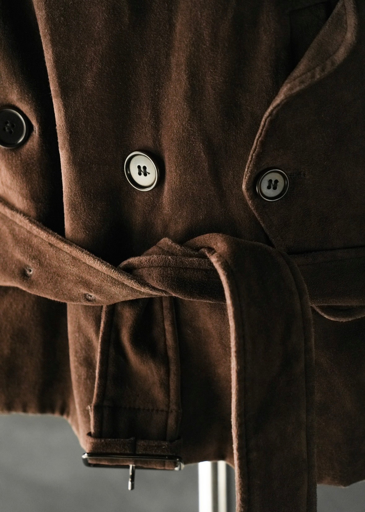 HELMUT LANG 05AW suede double breasted belted coat