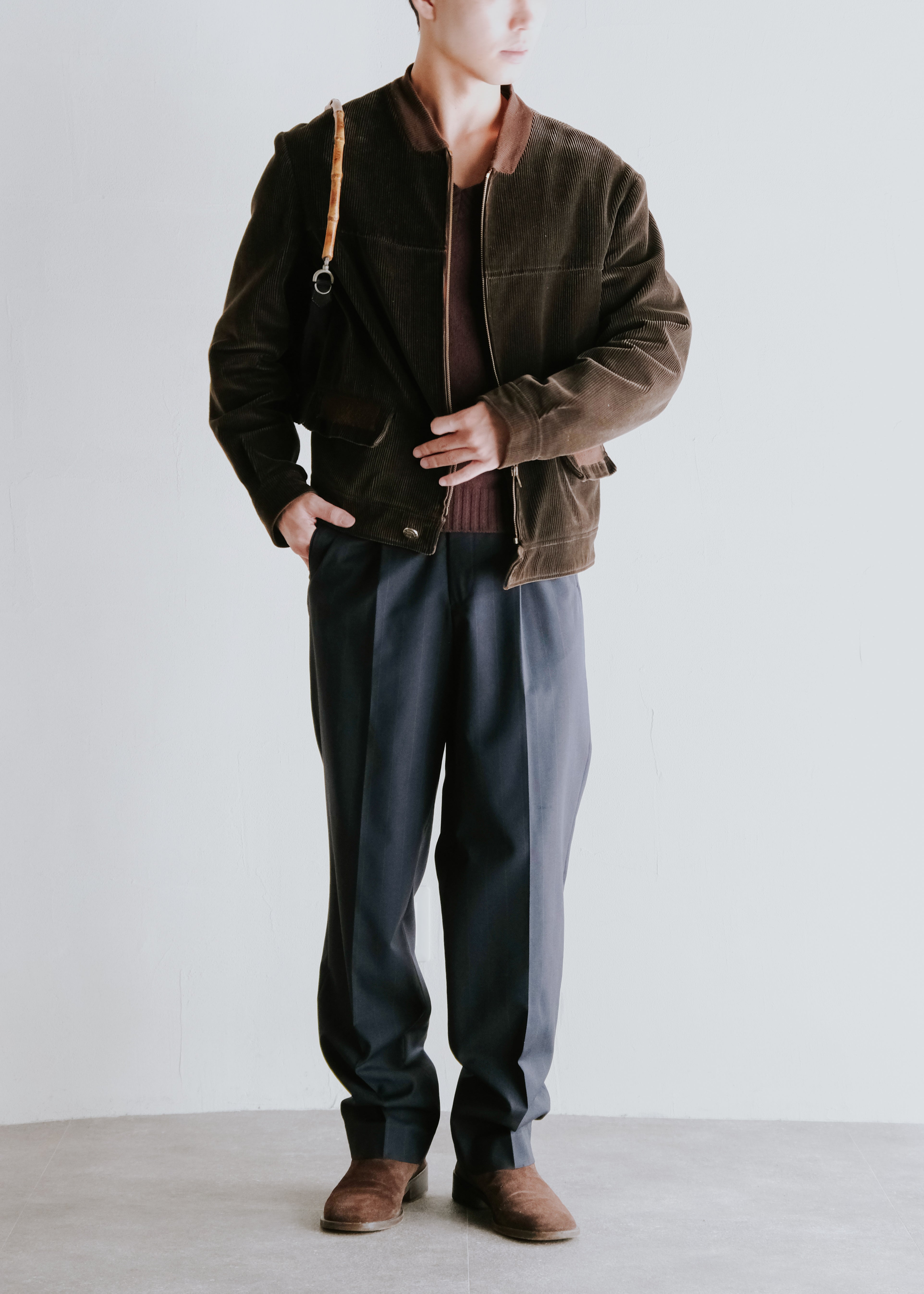 80-90's shadow stripe relaxing tapered slacks