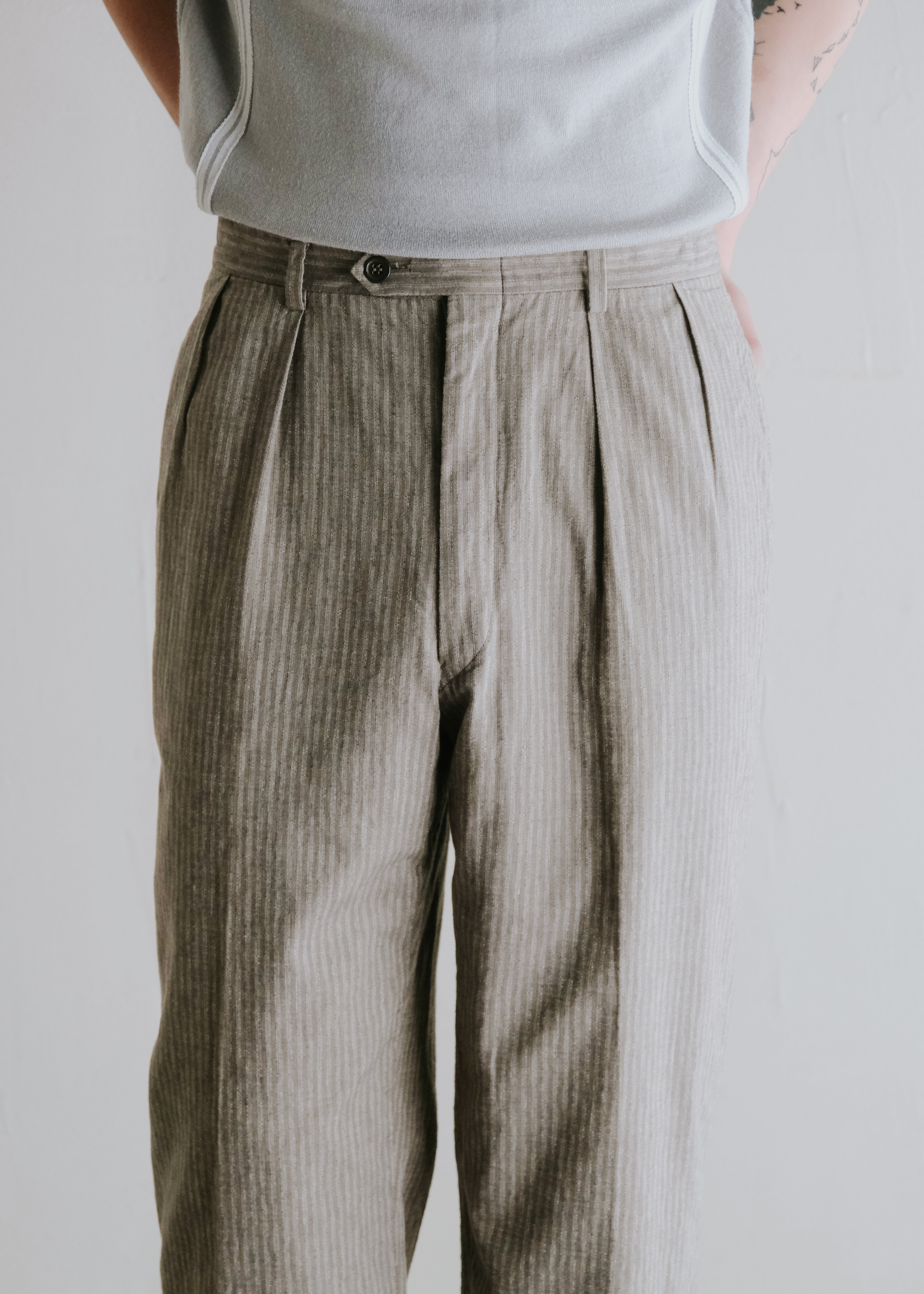 80-90's GIORGIO ARMANI light weight cotton wide tapered slacks
