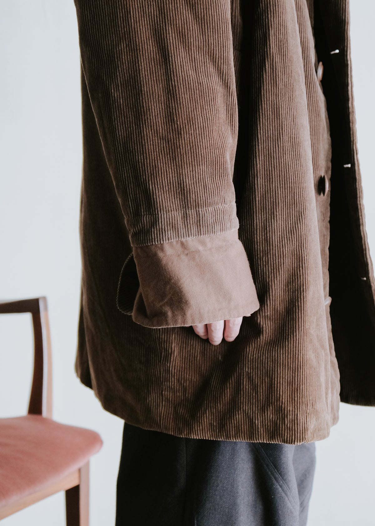 I.S. ISSEY MIYAKE SPORT 1988 leather-collar corduroy long jacket