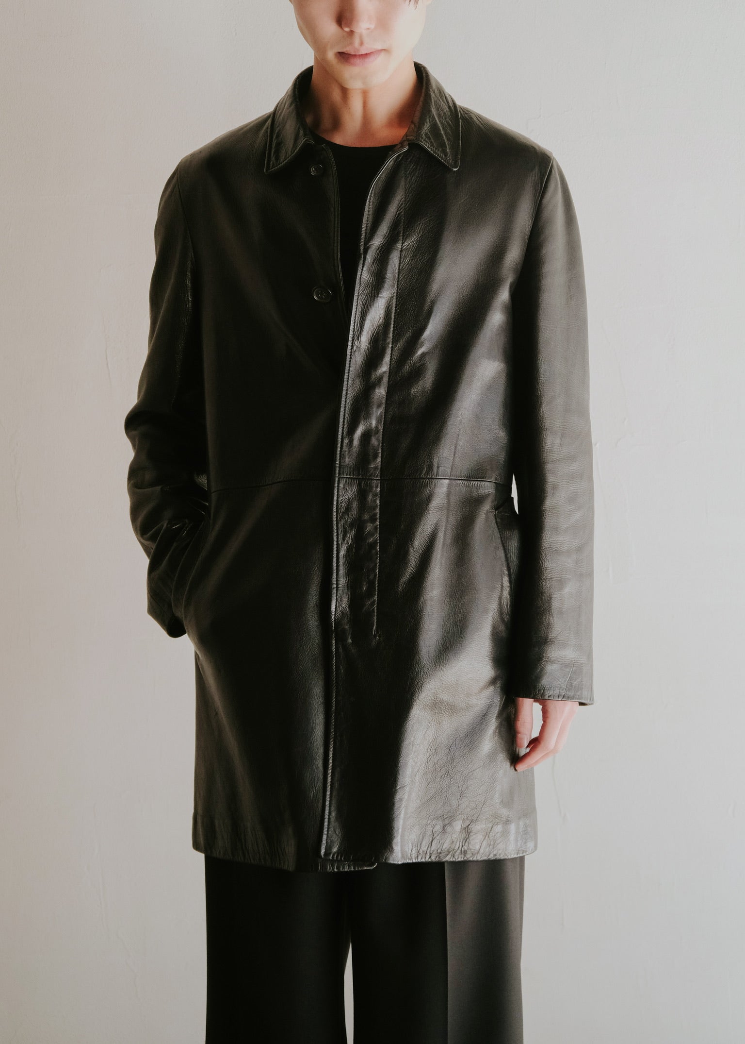00's JIL SANDER fly front leather mid length coat