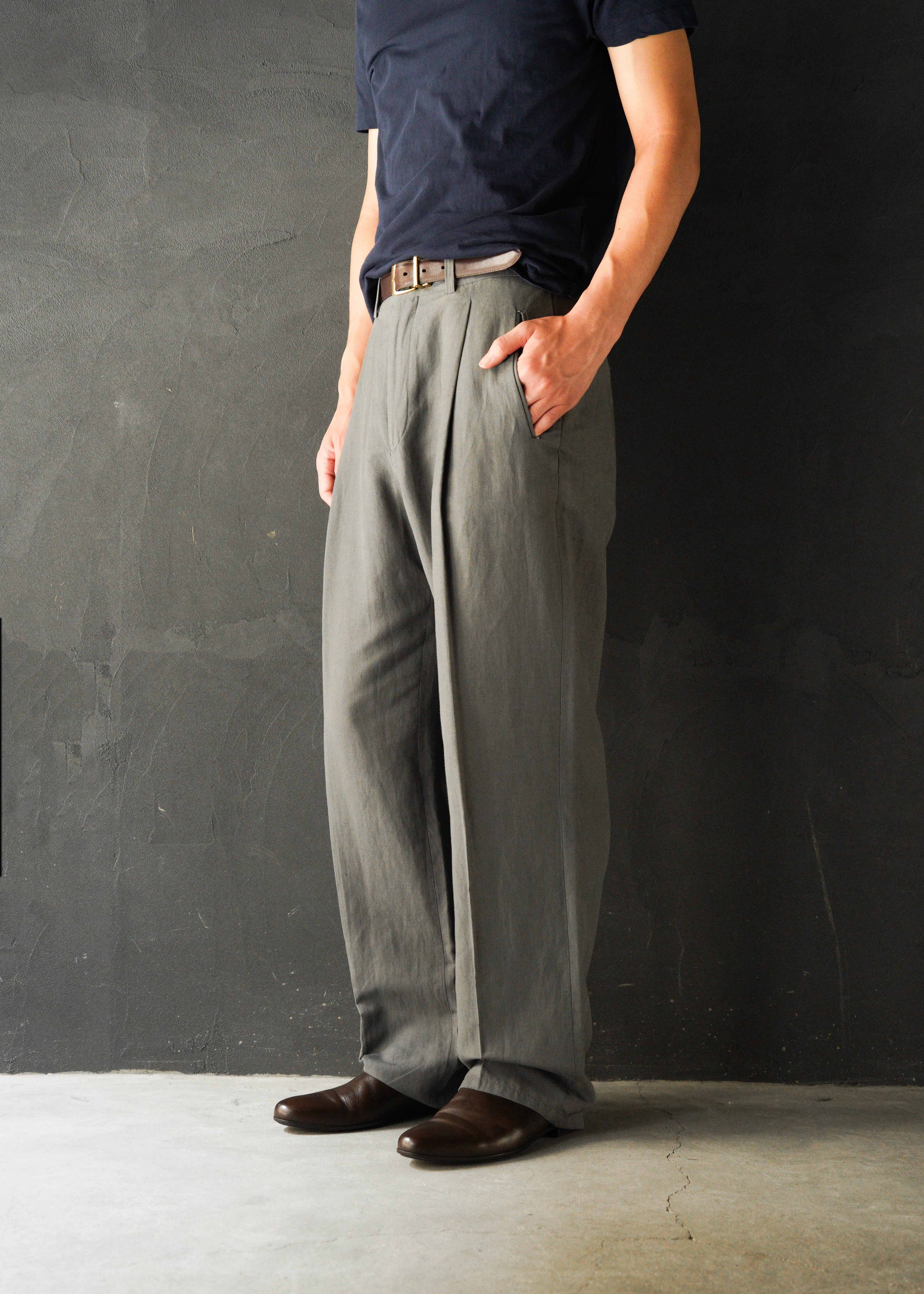 00’s ARMANI COLLEZIONI center crease cotton blend linen pants