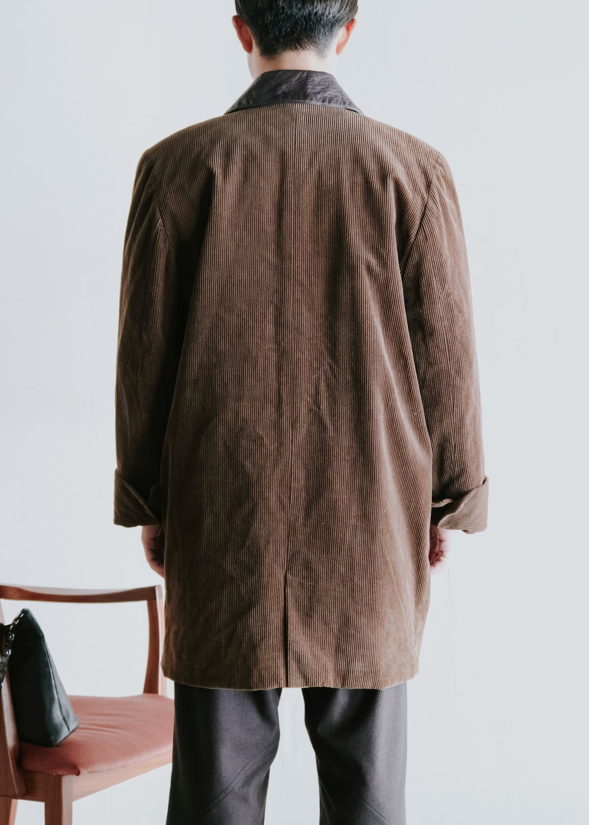 I.S. ISSEY MIYAKE SPORT 1988 leather-collar corduroy long jacket
