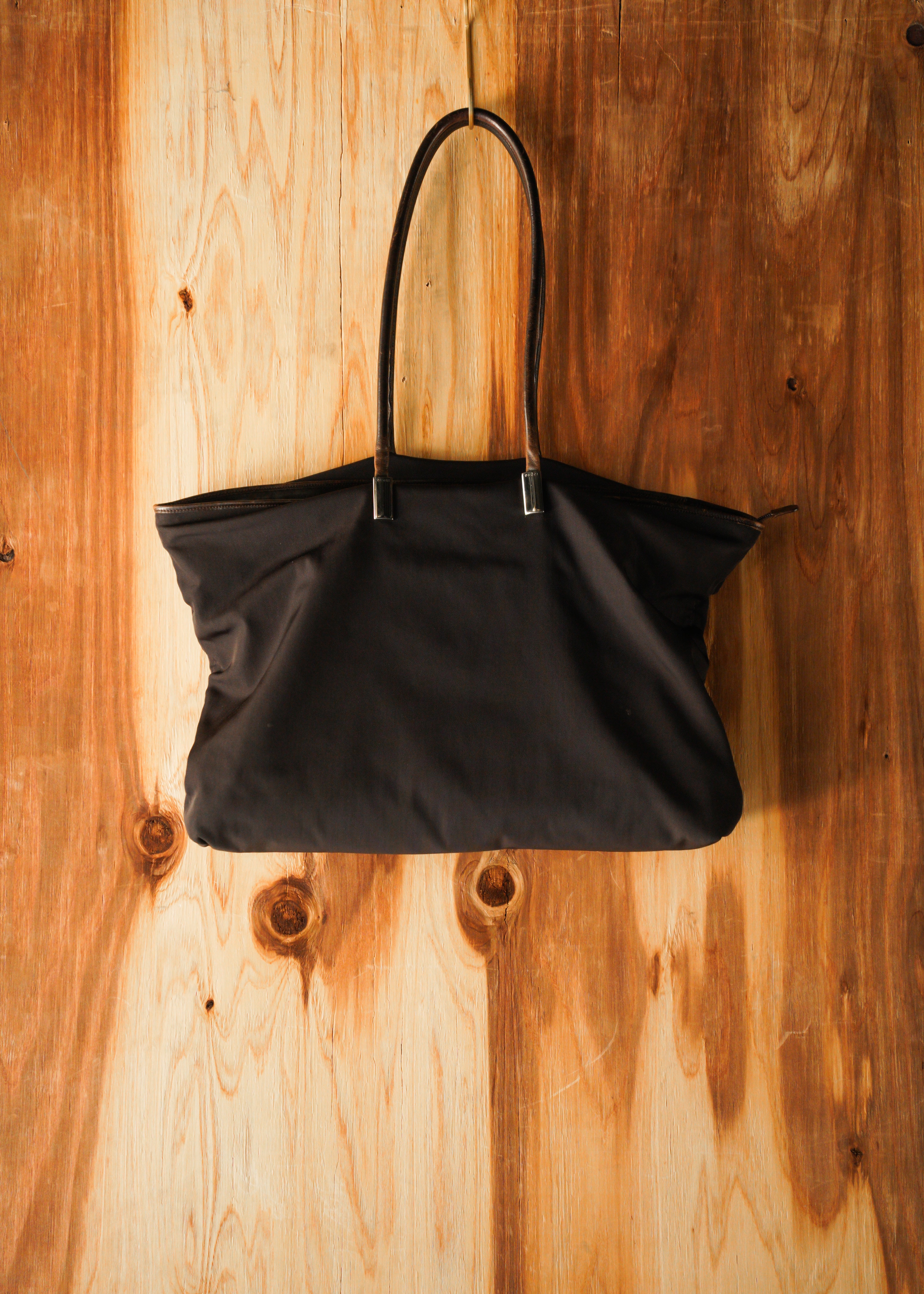 90-00’s GUCCI leather handle nylon boston bag