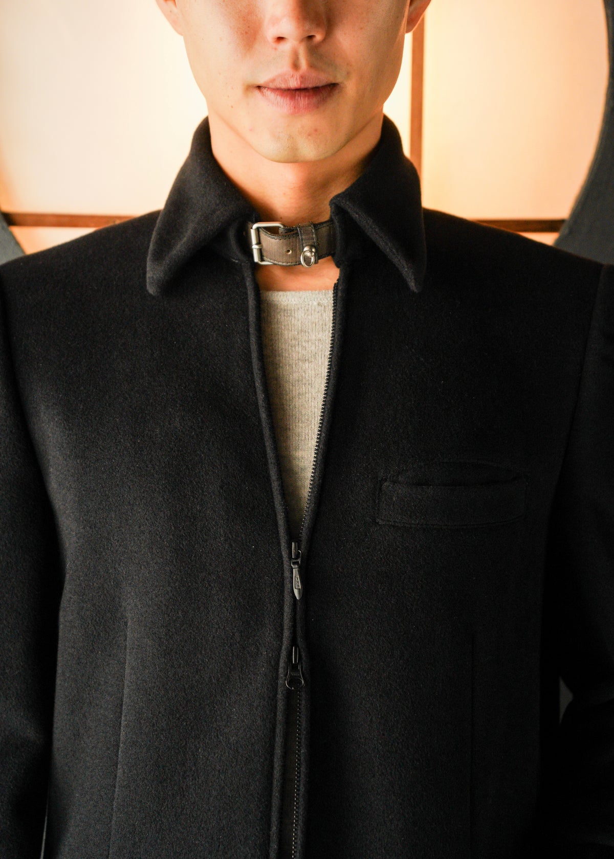 Jean Paul Gaultier HOMME belted neck double zip angora blend wool maxi-length coat
