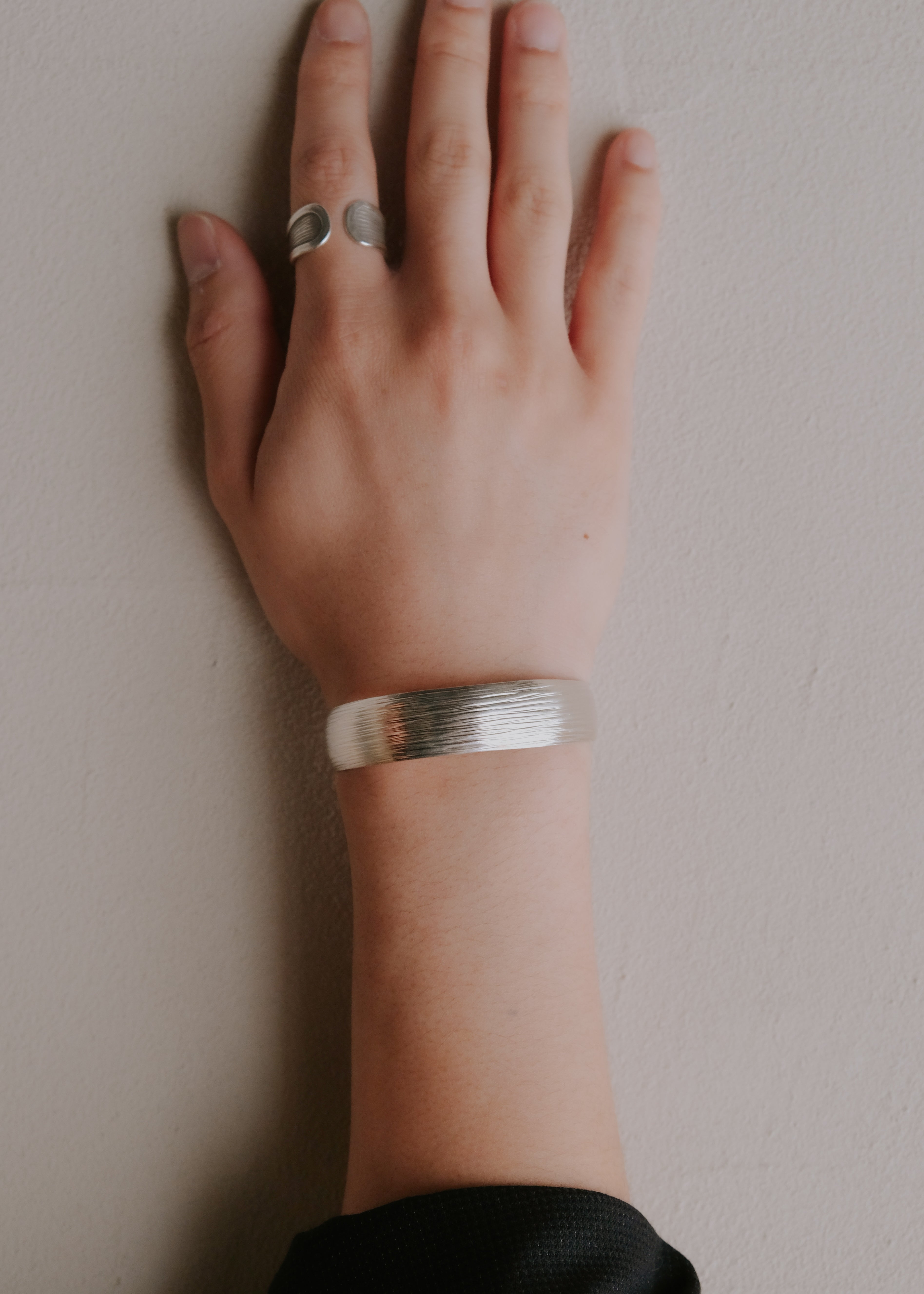 Karen silver multiple line engraved wide bangle