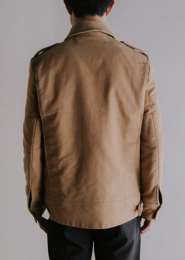 00's A.P.C. detachable boa stand collar moleskin blouson