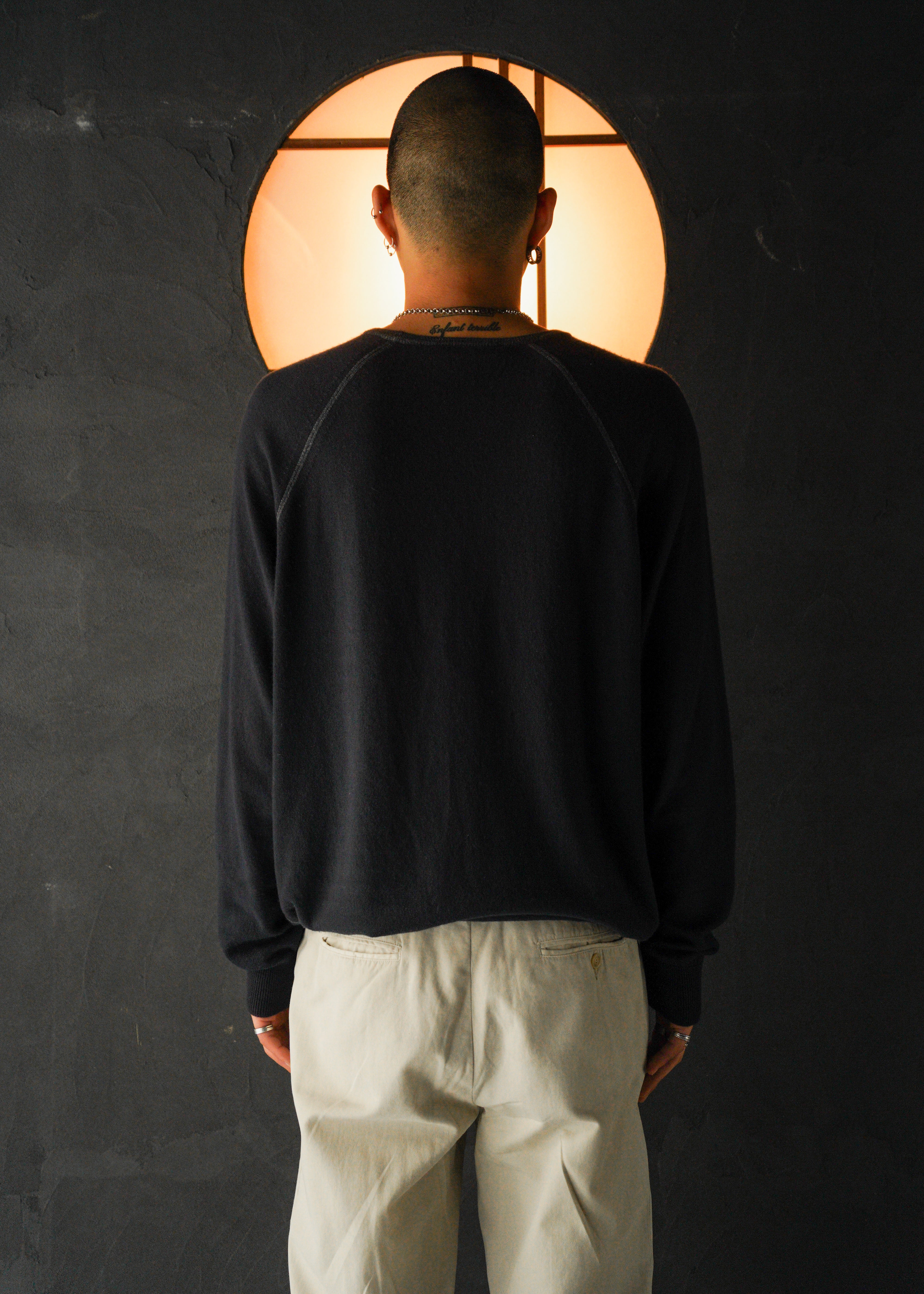 00’s Salvatore Ferragamo cotton blend cashmere raglan sleeve crew neck knit