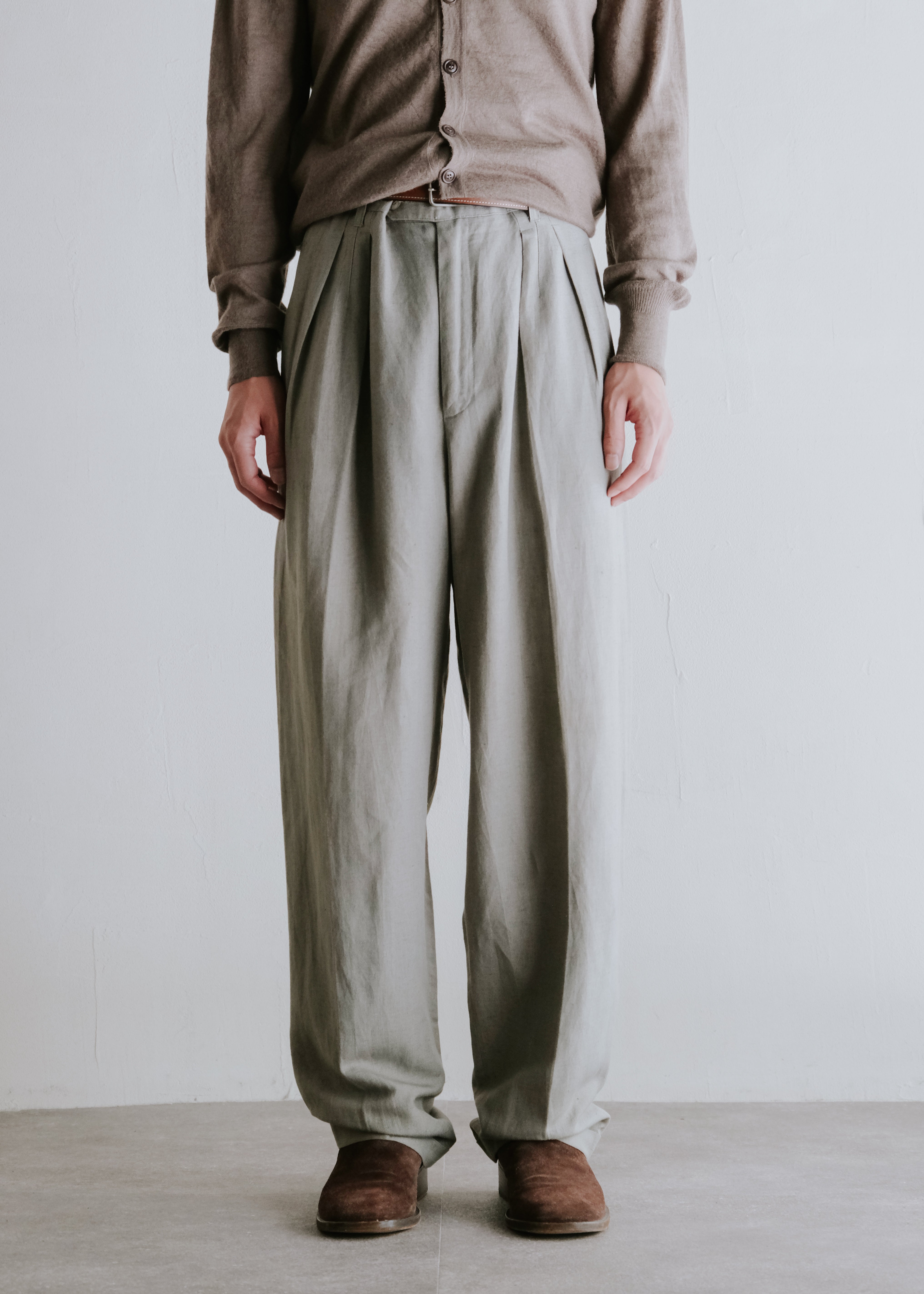 Double tucked linen rayon wide tapered slacks