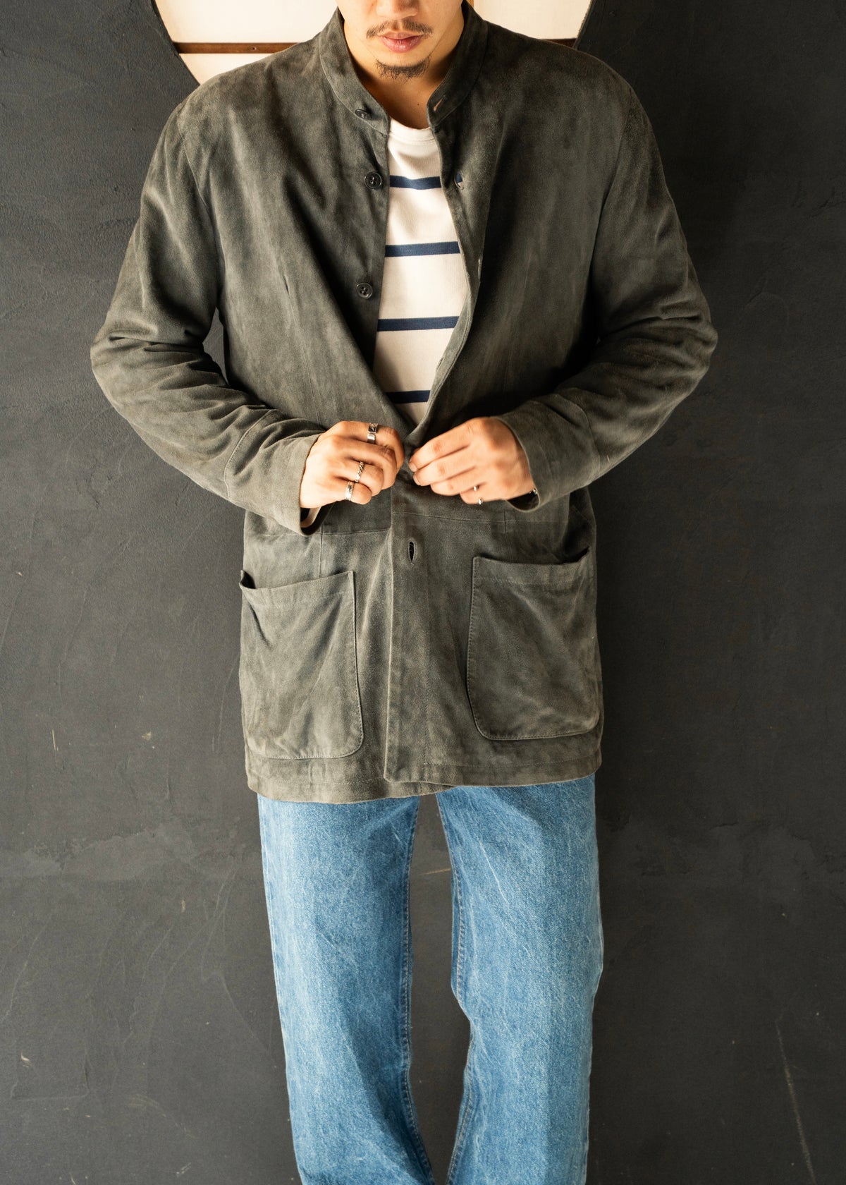 1998SS EMPORIO ARMANI band collar suede leather jacket