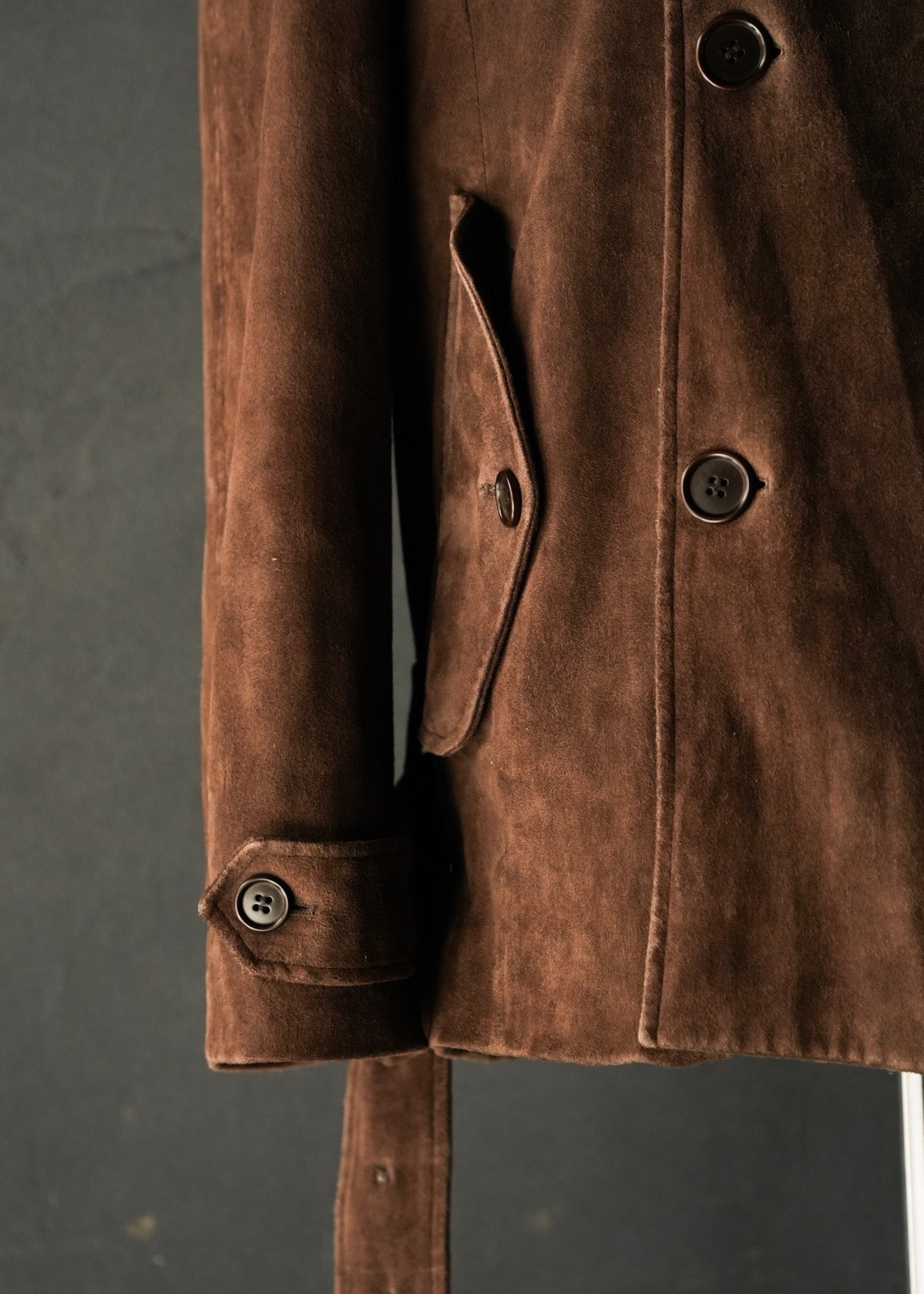 HELMUT LANG 05AW suede double breasted belted coat