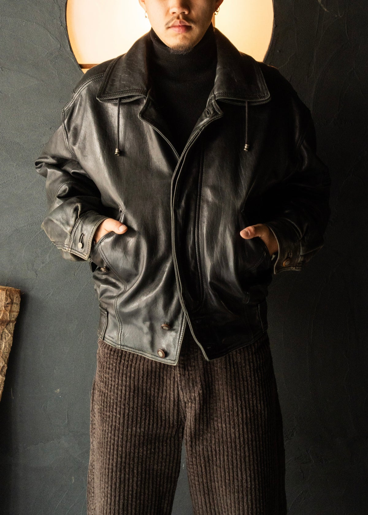 80-90's RUFFO fly front hooded leather blouson
