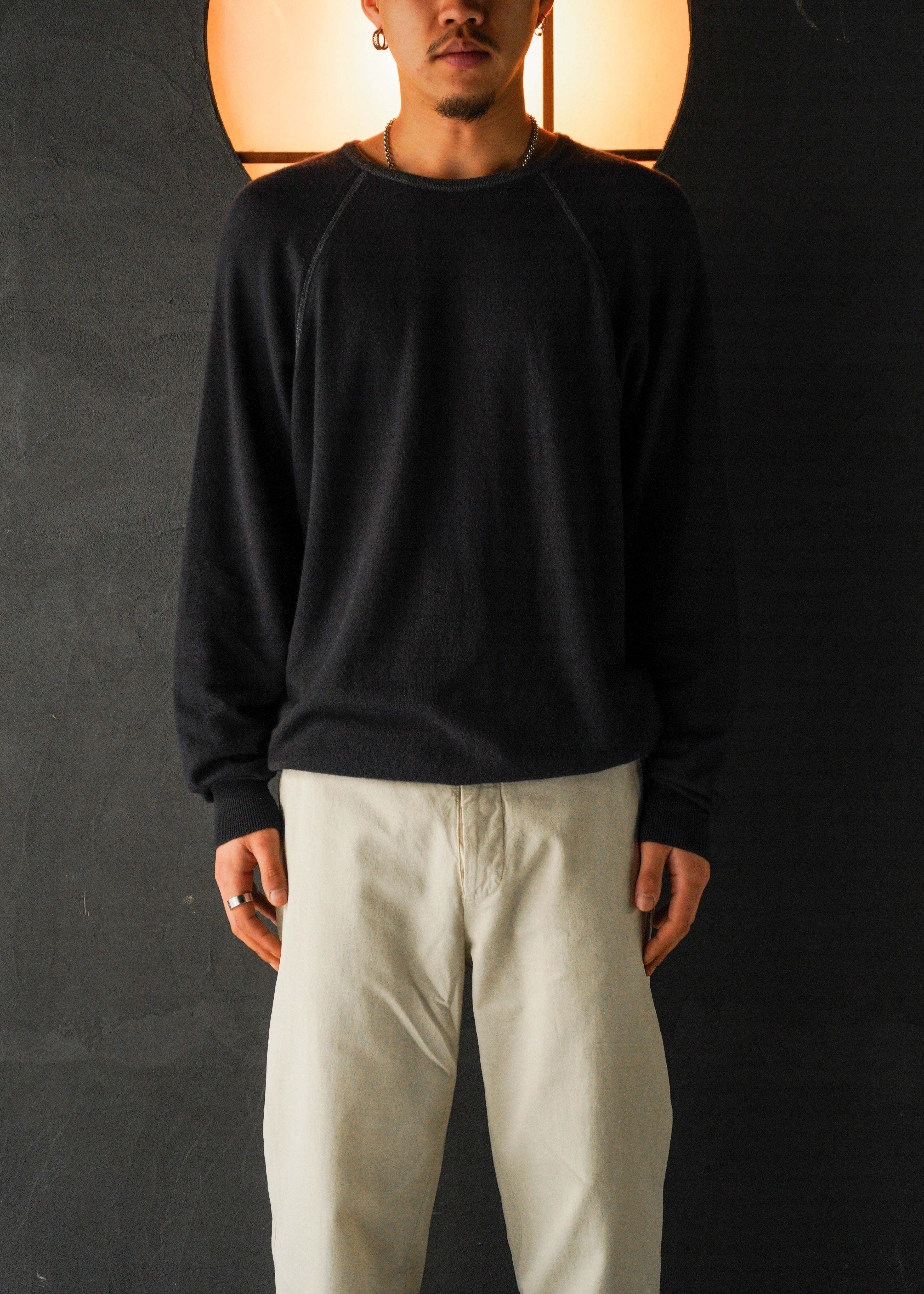 00’s Salvatore Ferragamo cotton blend cashmere raglan sleeve crew neck knit