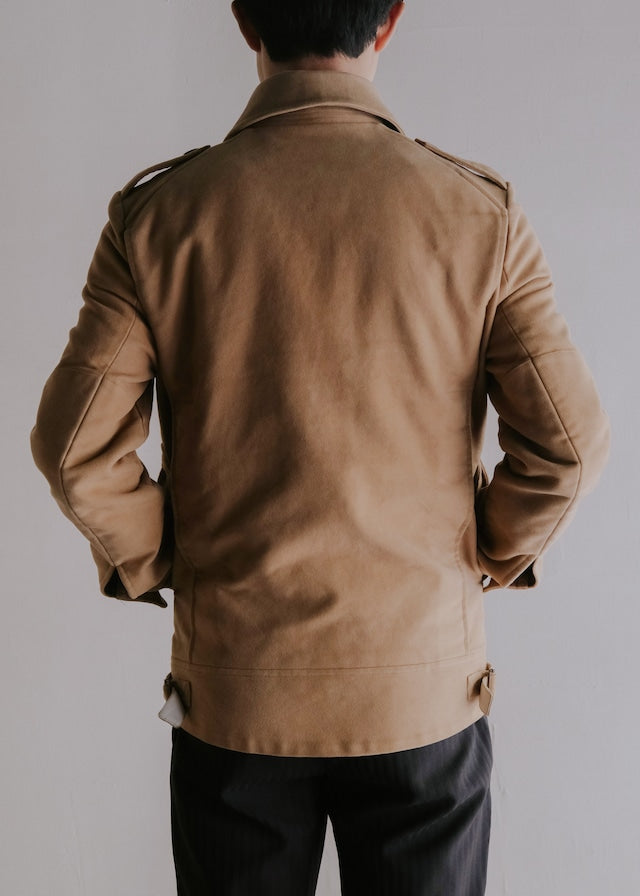 00's A.P.C. detachable boa stand collar moleskin blouson