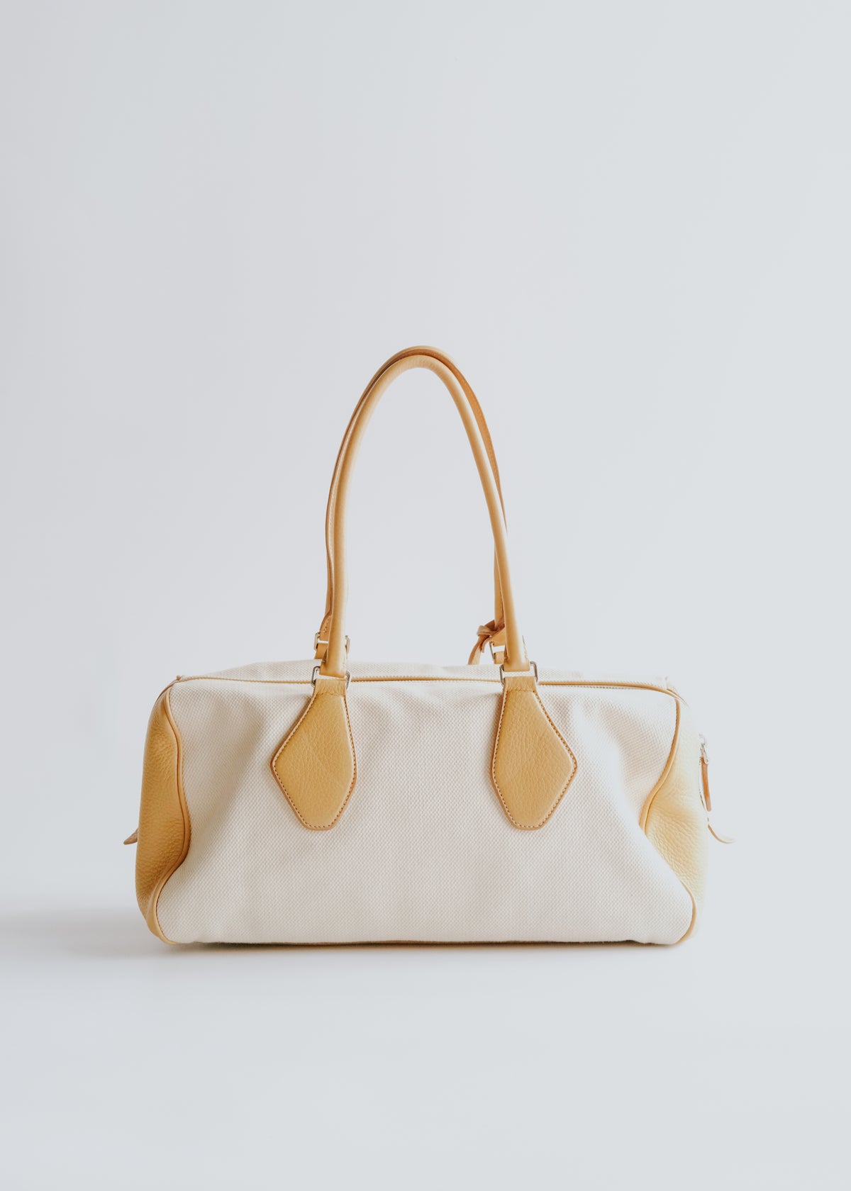 00's JIL SANDER grained calf leather canvas boston bag