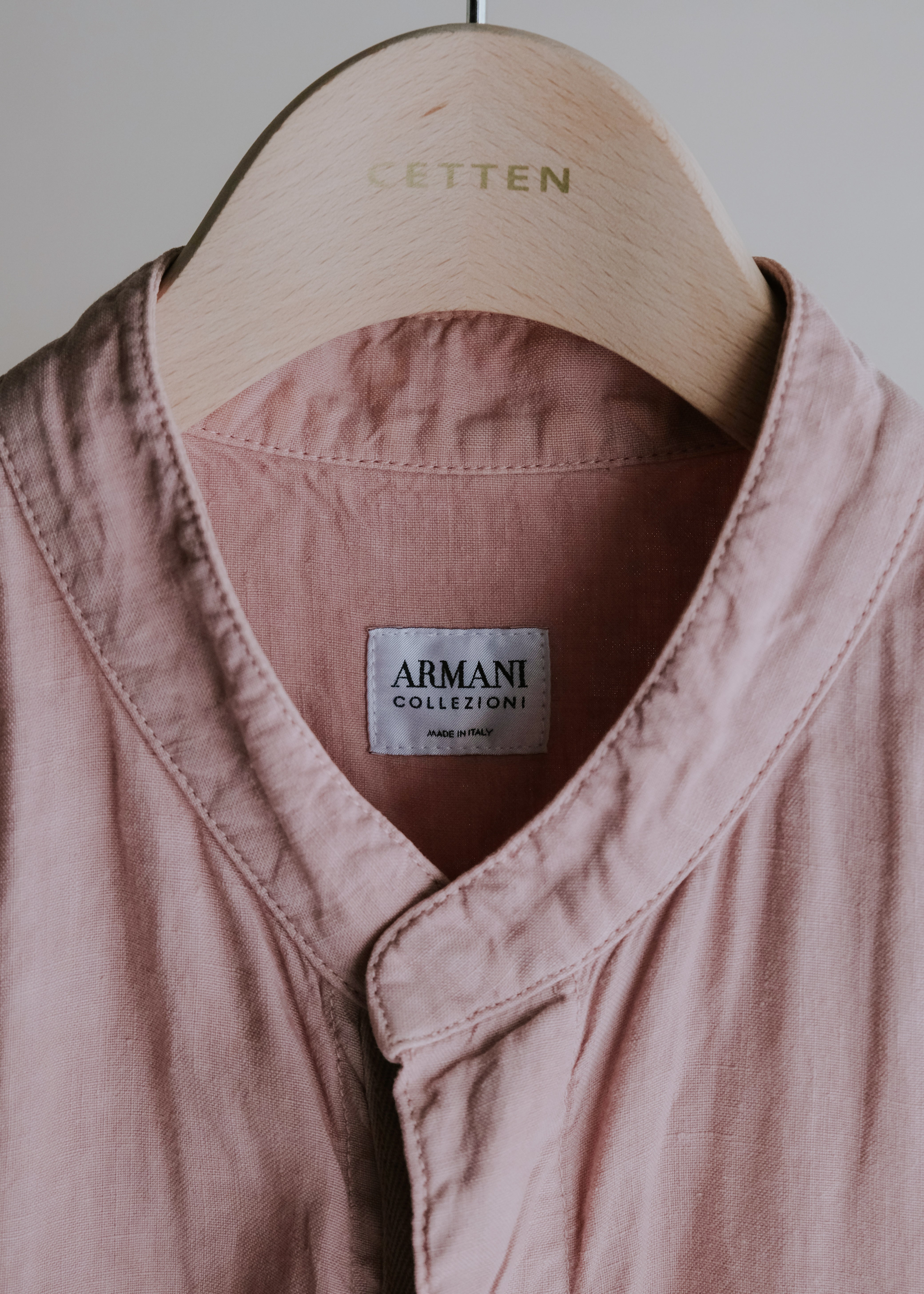 00's ARMANI COLLEZIONI fly front band collar linen shirt
