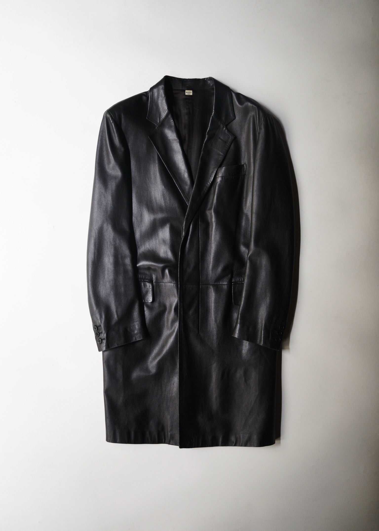 HELMUT LANG fly front leather chesterfield coat
