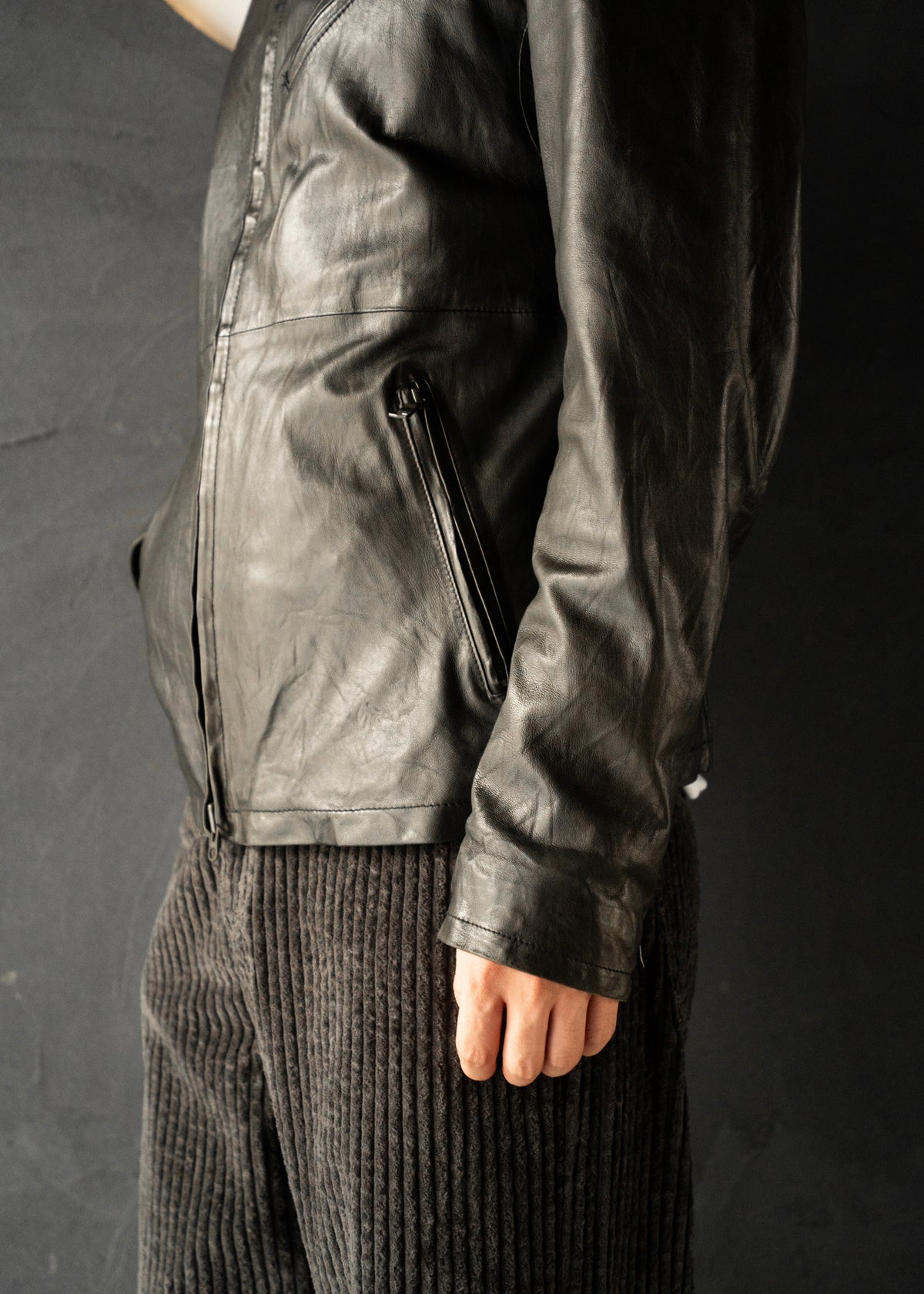 00's- BANANA REPUBLIC double zip single leather jacket